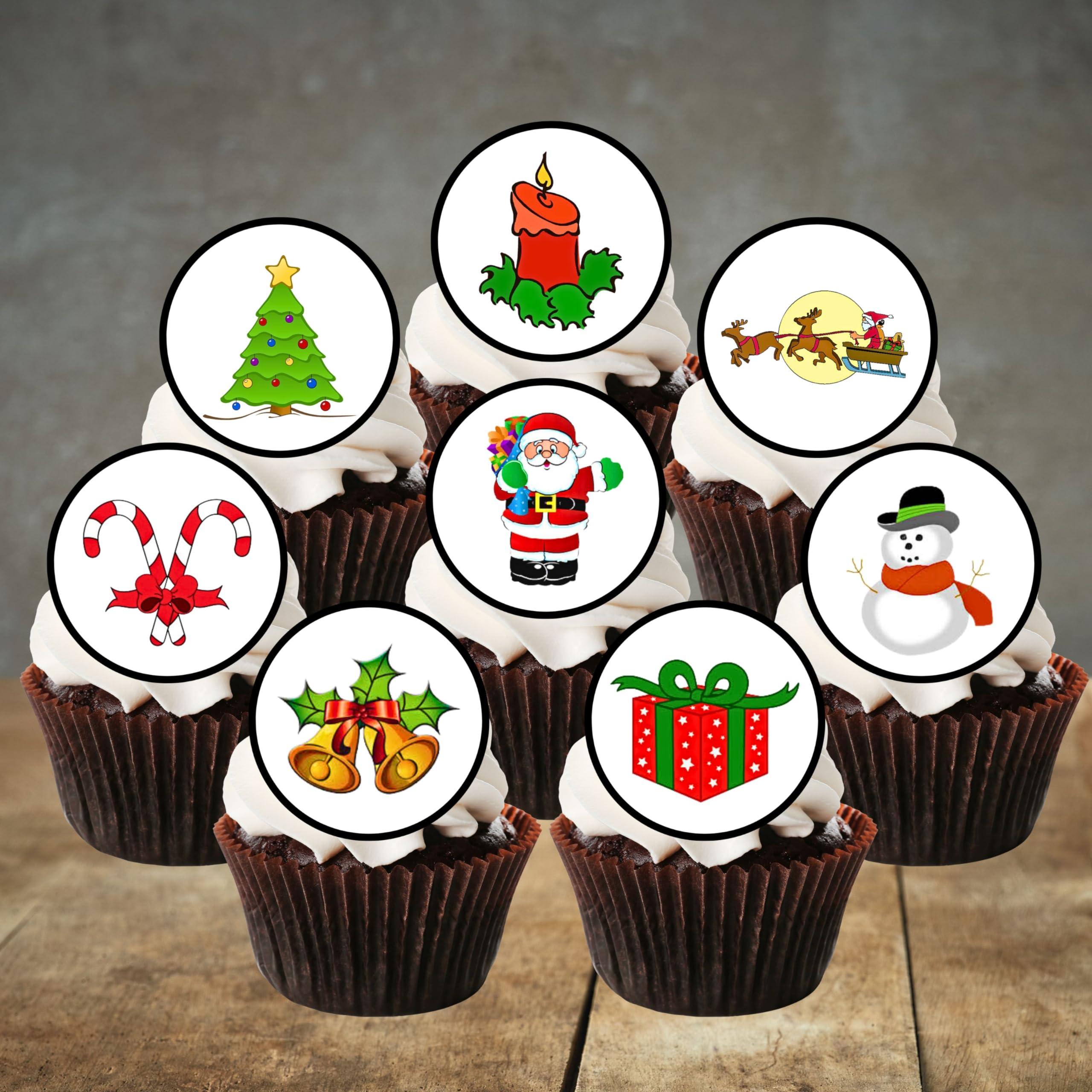 Cians Cupcake Toppers PRECUT Edible Christmas Cake Toppers - Theme #1 Mini Christmas Cupcake Toppers, Christmas Cake Decorations, Xmas Cake Decorations, Christmas Cup Cake Toppers (24)