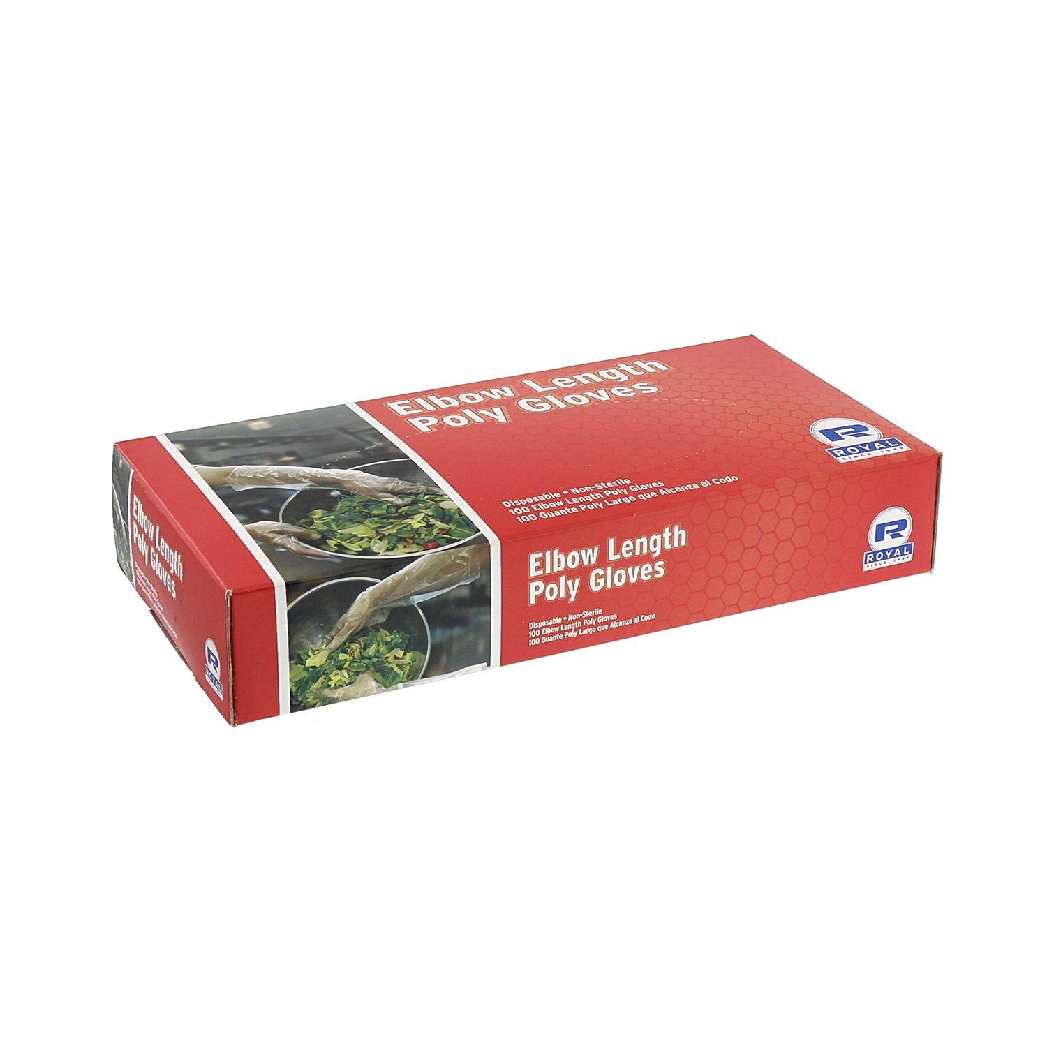Royal Royal Elbow Disposable Poly Gloves, 21.5 Inch, Box of 100