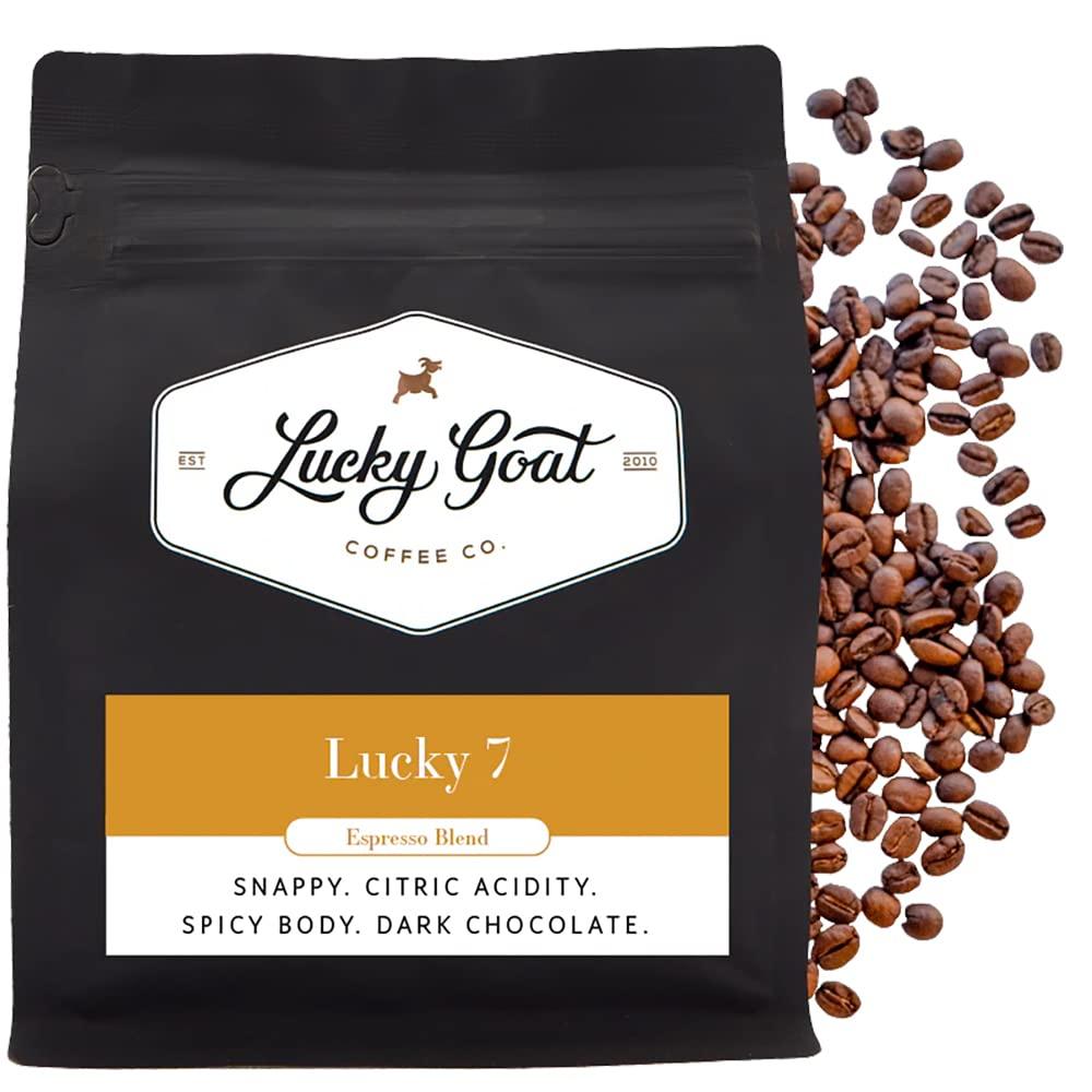 Lucky Goat Lucky Goat Espresso Blend Whole Bean Coffee – Lucky 7 – Snappy, Spicy Body, Citric Acidity, Dark Chocolate, Complex - Medium Roast, 12 Ounce Bag, 100% Arabica