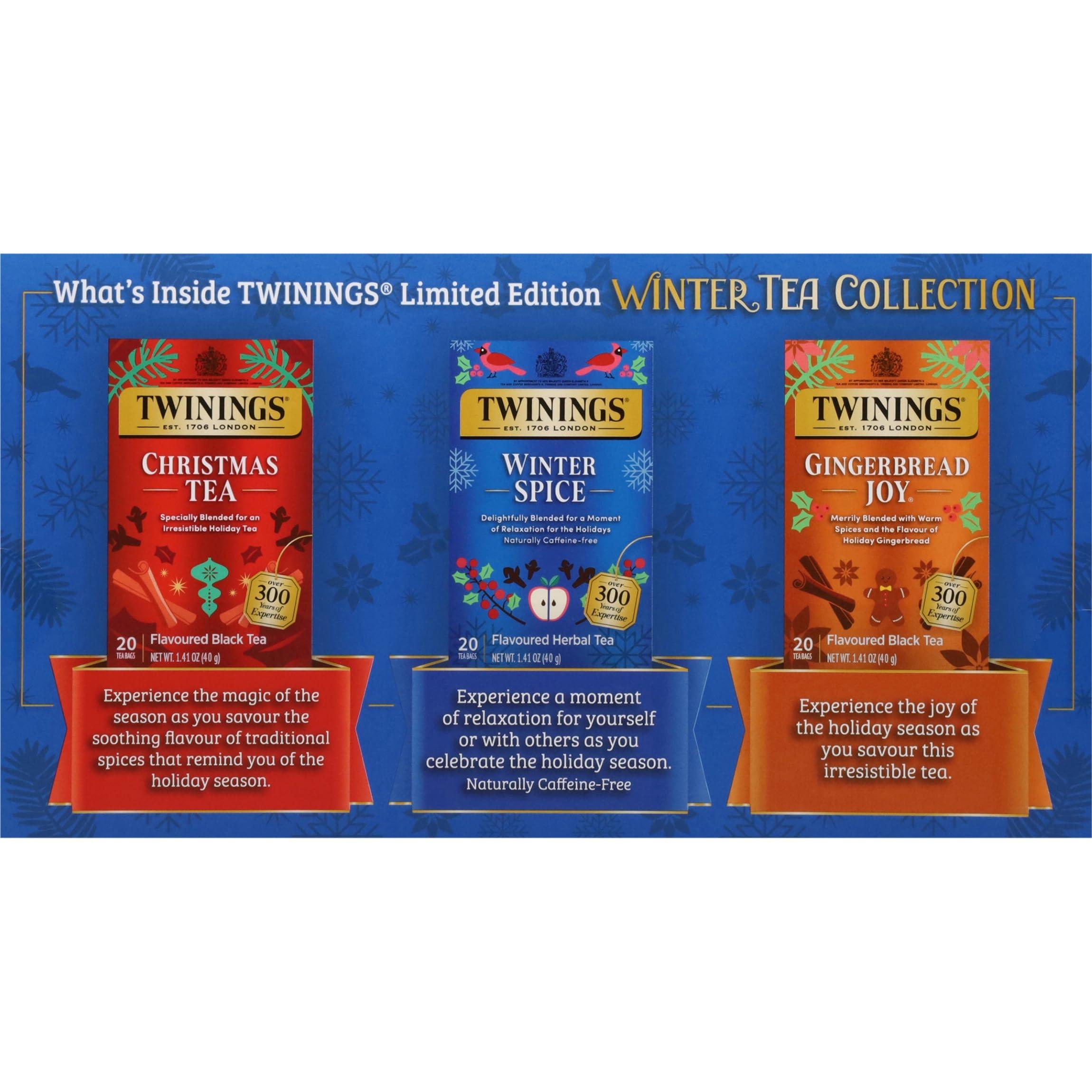 Twinings Twinings Winter Tea Collection, Limited Edition Holiday Gift Box, 20 Count (Pack of 3), Includes Christmas Tea, Winter Spice, and Gingerbread Joy, Enjoy Hot or Iced