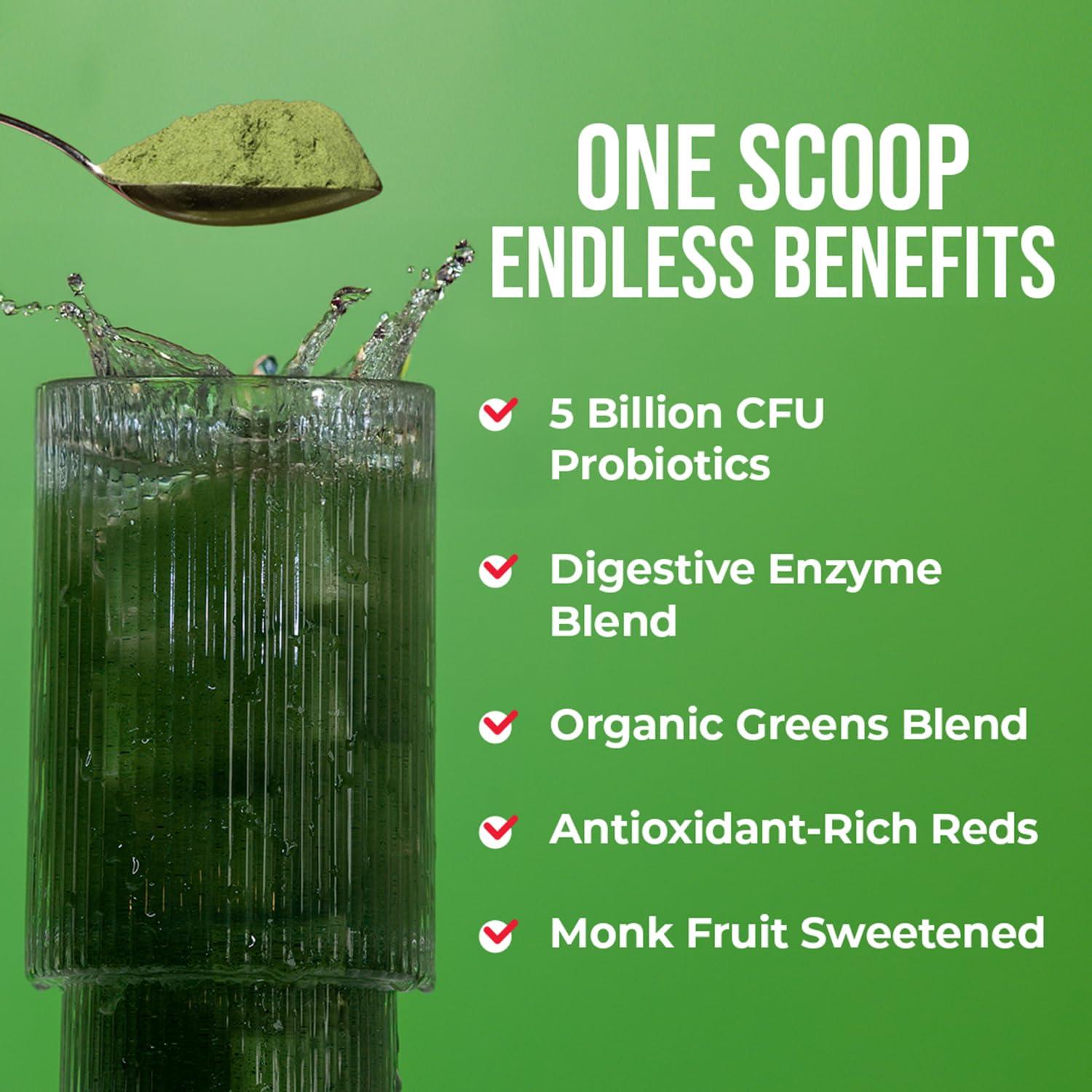 GOBIOTIX GOBIOTIX Super Greens and Reds Powder - Red and Green Superfood - Probiotic Supplement - Digestive Enzymes and Beet Root Powder - Organic Whole Foods Dietary Supplement (Mango, 1 Pack)