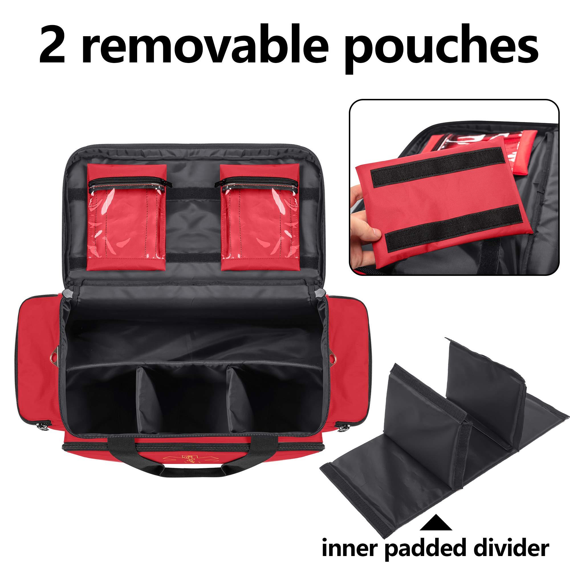 Trunab Trunab Emergency Responder Trauma Bag Empty, Professional First Aid Kits Storage Medical Bag with Inner Dividers and Anti-Scratch Bottom, Ideal for EMT, EMS, Paramedics, Red, Bag ONLY