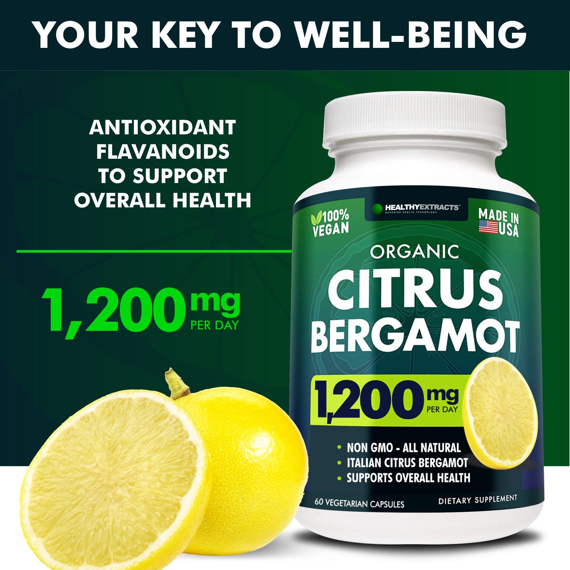 HEALTHYEXTRACTS Healthy Extracts Citrus Bergamot Supplement  150:1 Extract, 1200mg per Serving, 80% Polyphenols, Supplement for High Cholesterol, Italian Sourced, 60 Count, 1 Month Supply, Made in the USA