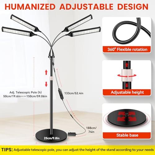 Viconor Viconor Red Light Therapy Lamp,4 Head Infrared Light Therapy for Body Device with Adjustable Stand-660nm Red Light850nm Near Infrared Light Therapy Device for Face,Body,Pain,Skin at Home