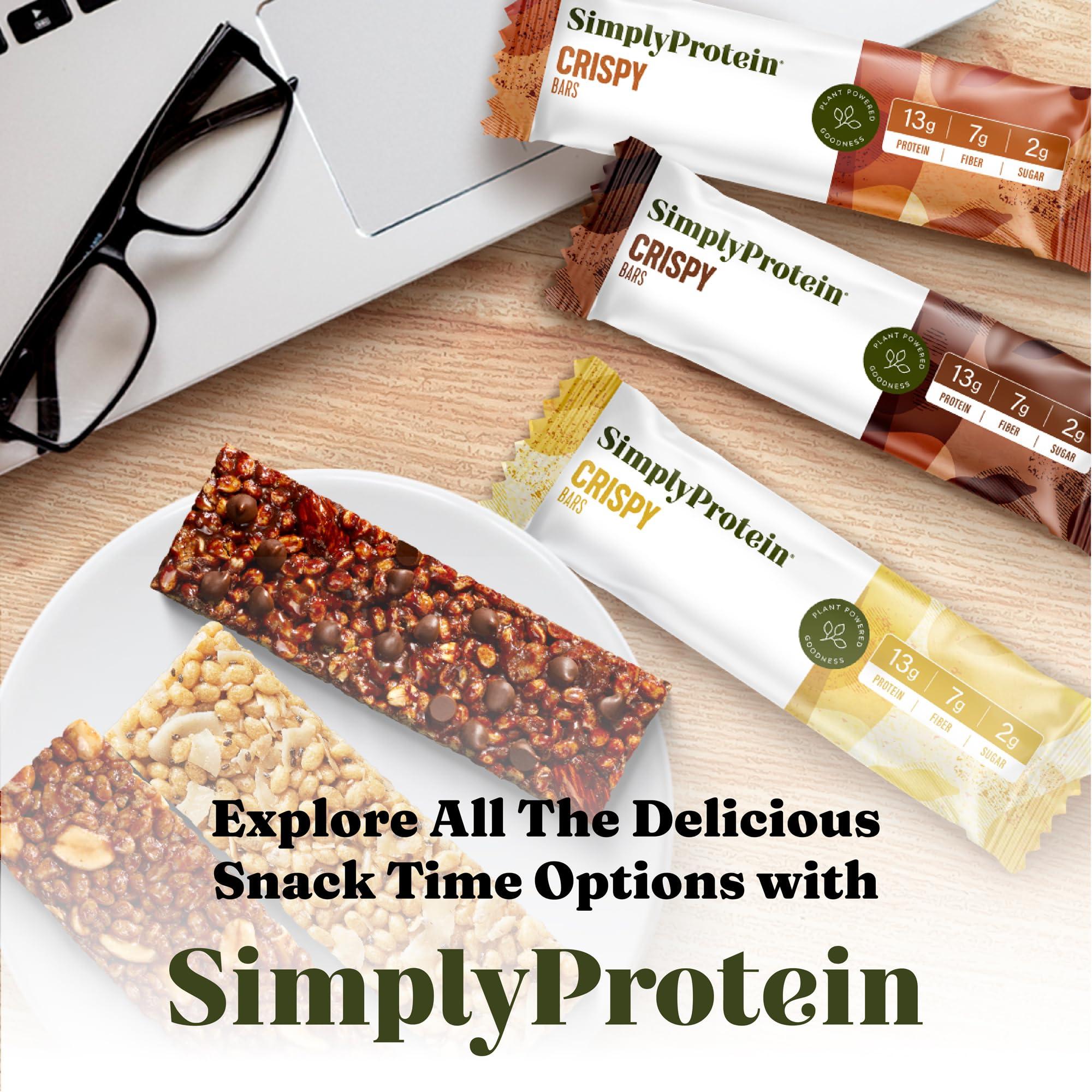 Simply Protein Simply Protein - Lemon Coconut Crispy Bars - Plant Based Protein Bars - Low Carb, Low Sugar, High Fiber - 12g Protein, 2g Sugar, 7g Fiber - Vegan, Gluten Free, Non GMO, Kosher - 24 Bars