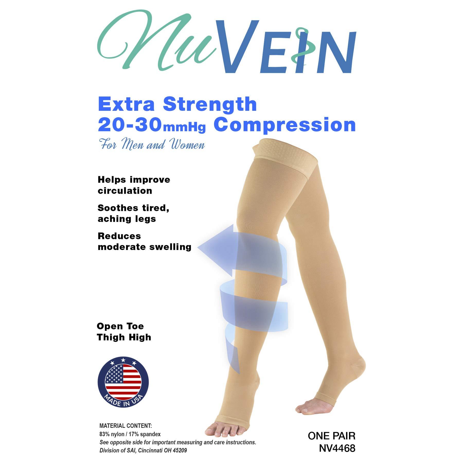 NuVein NuVein Medical Compression Stockings, 20-30 mmHg Support, Women & Men Thigh Length Hose, Open Toe, Brown, 2X-Large