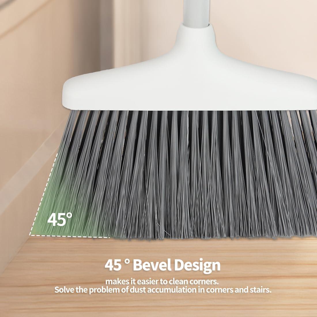 CQT CQT Broom and Dustpan Set with Handle, Brush and Dustpan Set for Home Kitchen Cleaner Floor Sweeping Upright Stand Up Dust pan Cleans Combo (White)