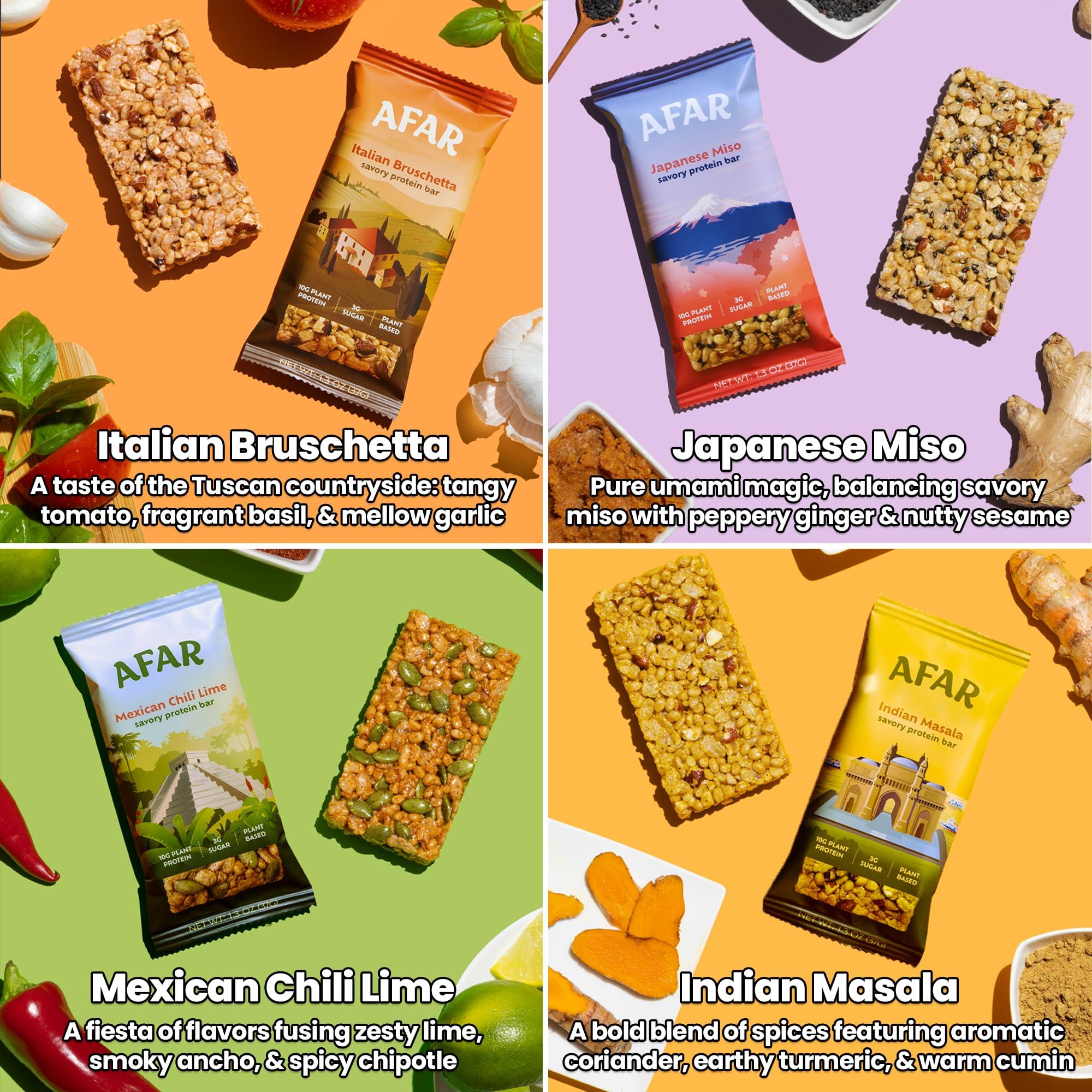 Afar Afar Savory Protein Bars Low Sugar, High Protein Healthy Snack for Adults Meal Replacement Bar Rice Crispy Texture Vegan, Gluten Free 8 Bars (Variety Pack)