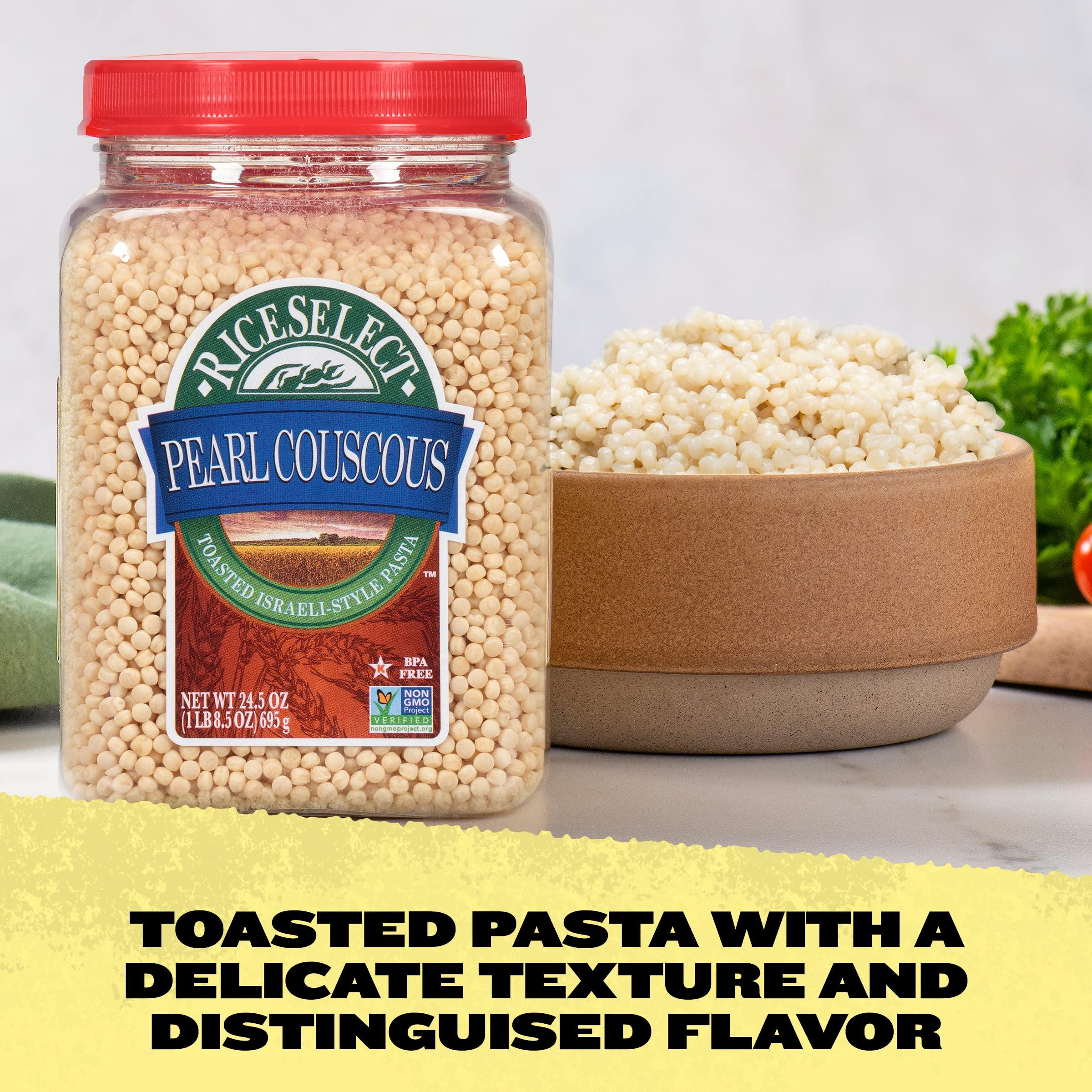 RiceSelect RiceSelect Pearl Couscous, Israeli-Style Wheat Couscous Pasta, Non-GMO, 24.5-Ounce Jar, (Pack of 2)