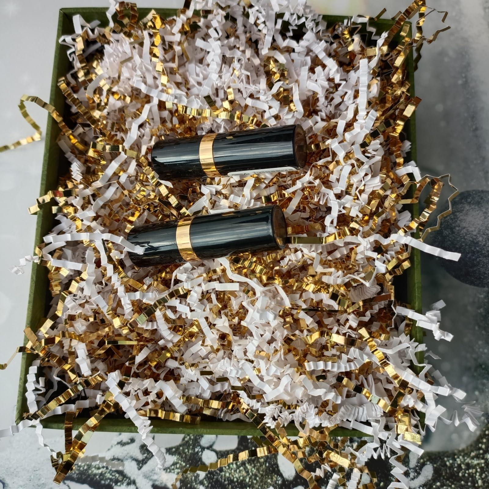 MGOHNACL 4OZ Crinkle Cut Paper Shredded Paper for Gift Box Baskets Filler, White and Gold Crinkle Cut Paper Shred Filler Confetti for Packaging