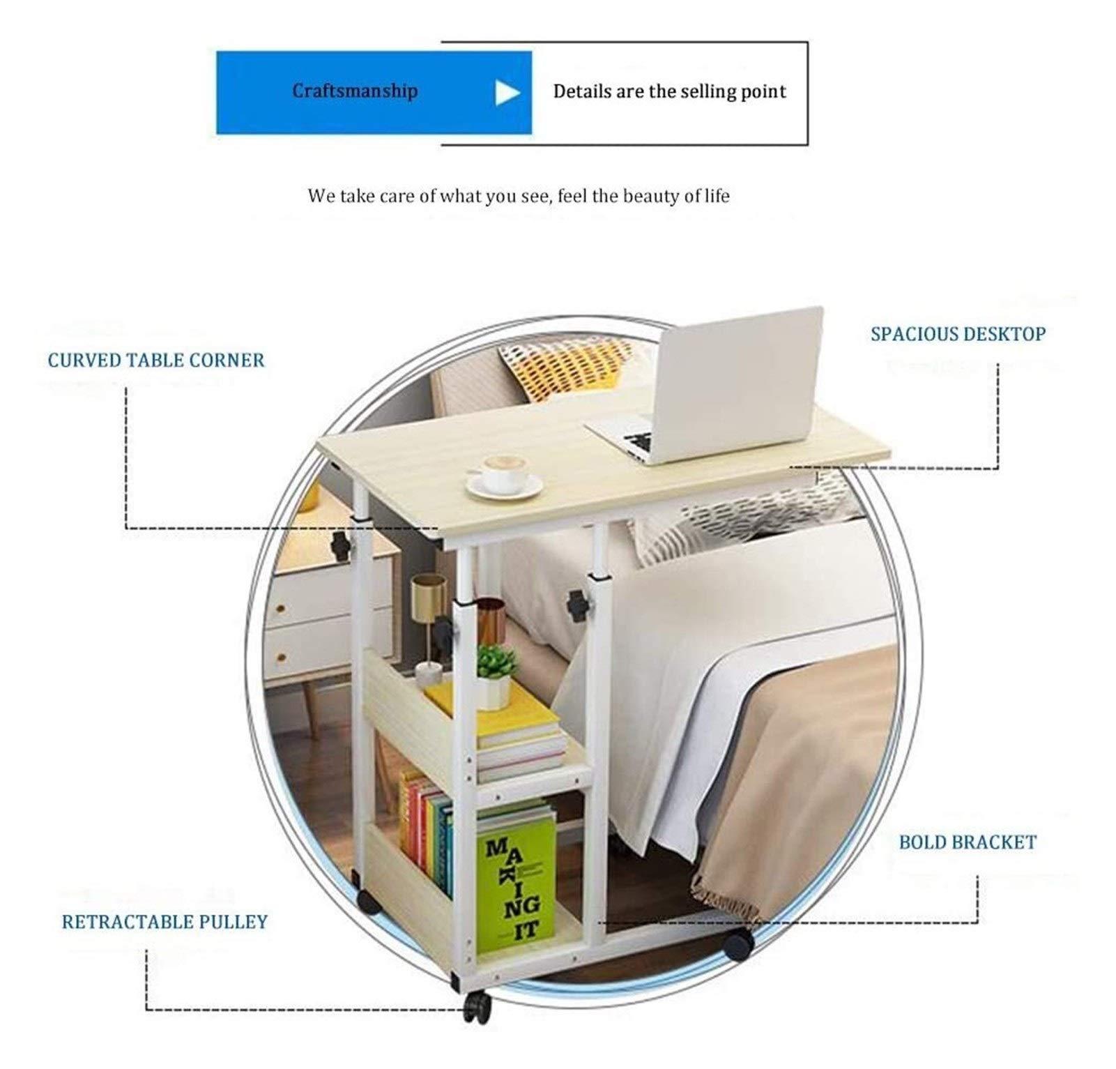 GaRcan Overbed Table Wheels Bedside Desk C-Shaped Base Laptop Desk Home Office Overbed Table, Home Rolling Mobile Computer Desk Table Bed Table Over Bed Sofa Laptop Wheels Side Table Comfortable An (Imitatio