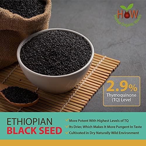 Herbal Organic Works Black Seed Oil 8oz. 100% Ethiopian Pure Black Cumin Seed Oil, 100% Natural Nigella Sativa. 3 Times More Thymoquinone, Cold Pressed in Glass Bottle