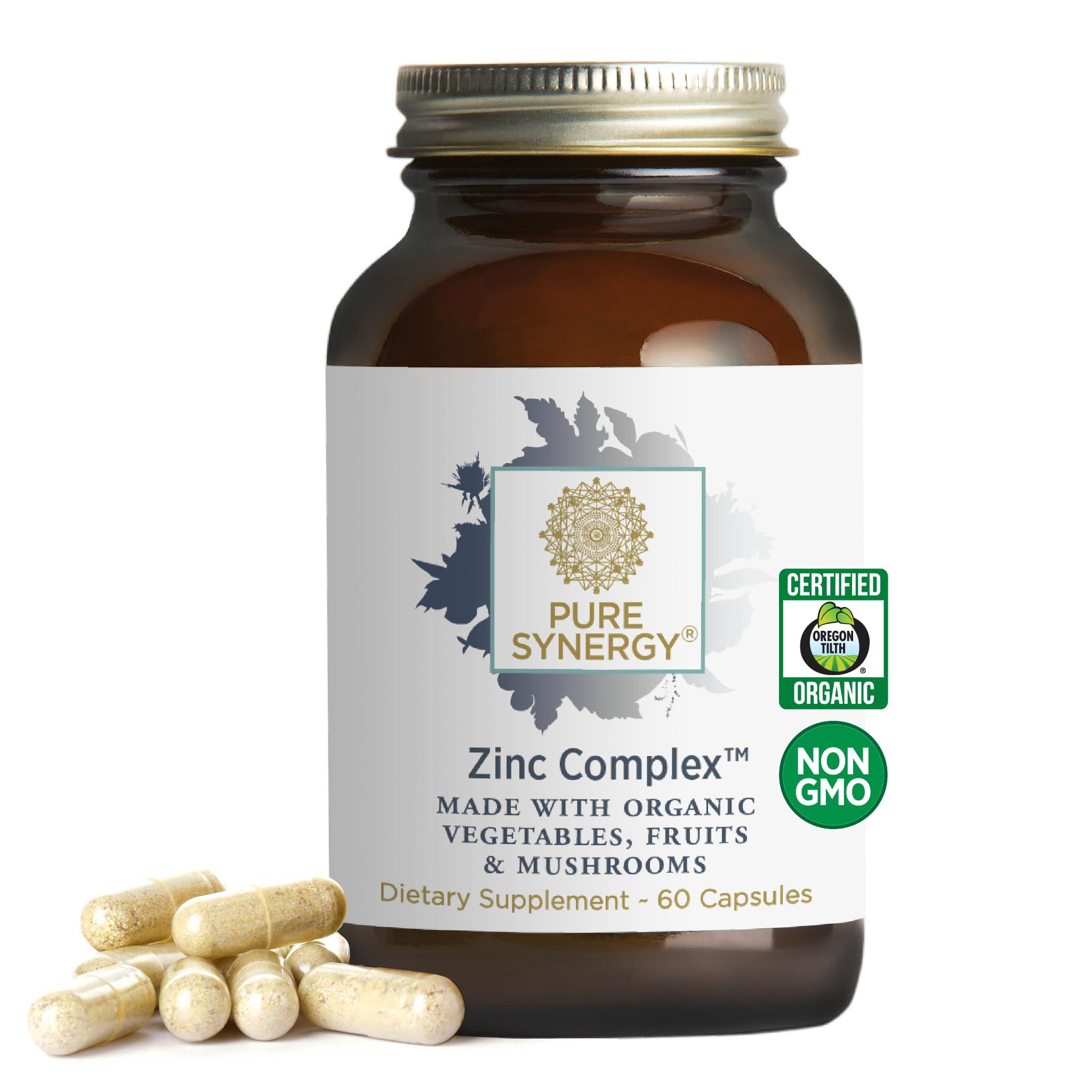 PURE SYNERGY PURE SYNERGY Zinc Complex | Zinc Immune Support Supplement | Natural, Vegan Zinc Complex with Vitamin C and Organic Whole Foods | for Immune, Brain, and Skin Health (60 Capsules)