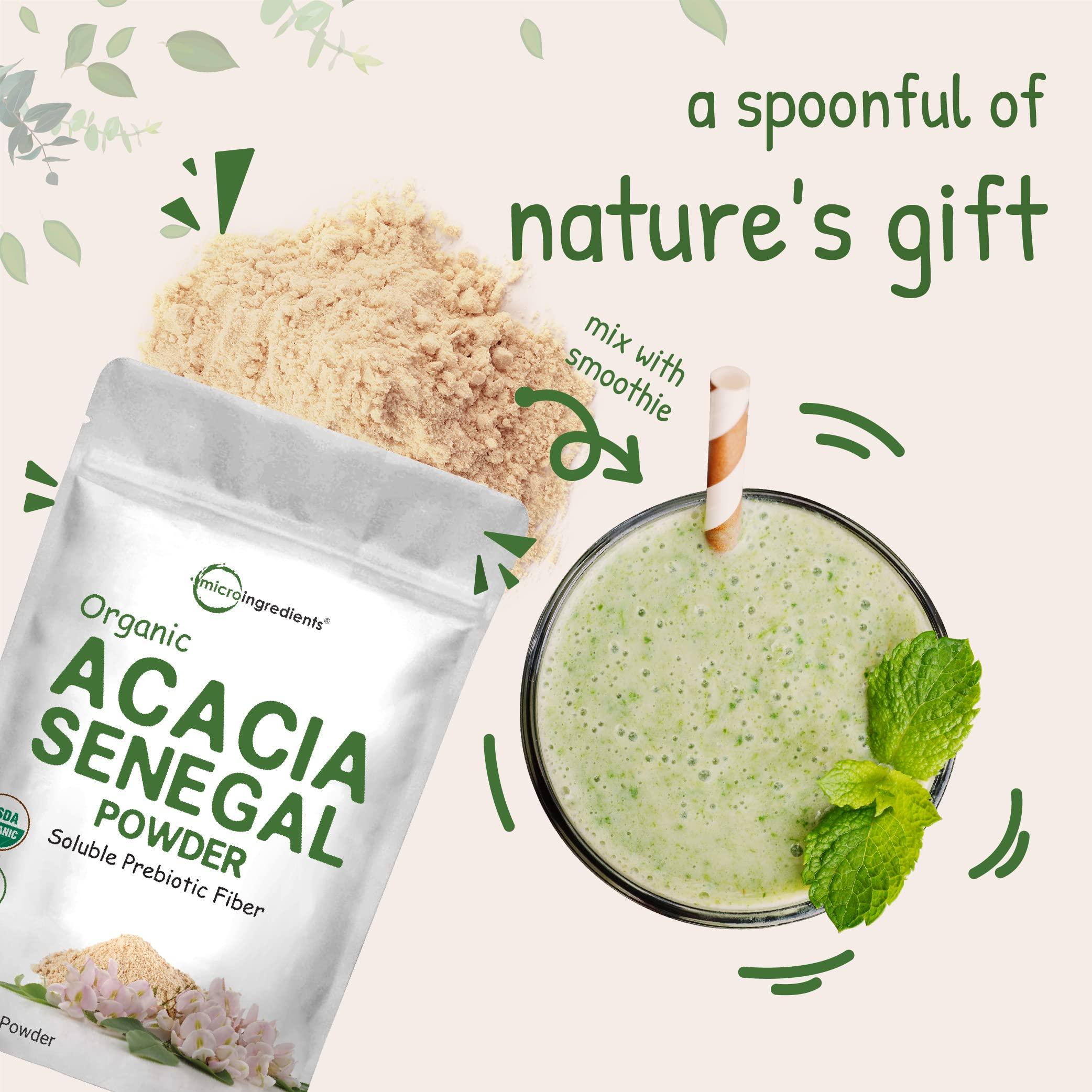 Micro Ingredients Micro Ingredients Organic Acacia Senegal Powder, 2 Pounds (32 Ounce), Instant Soluble Fiber Powder, Plant-Based Prebiotic Superfood for Gut Health, Non-GMO, No Gluten, Vegan