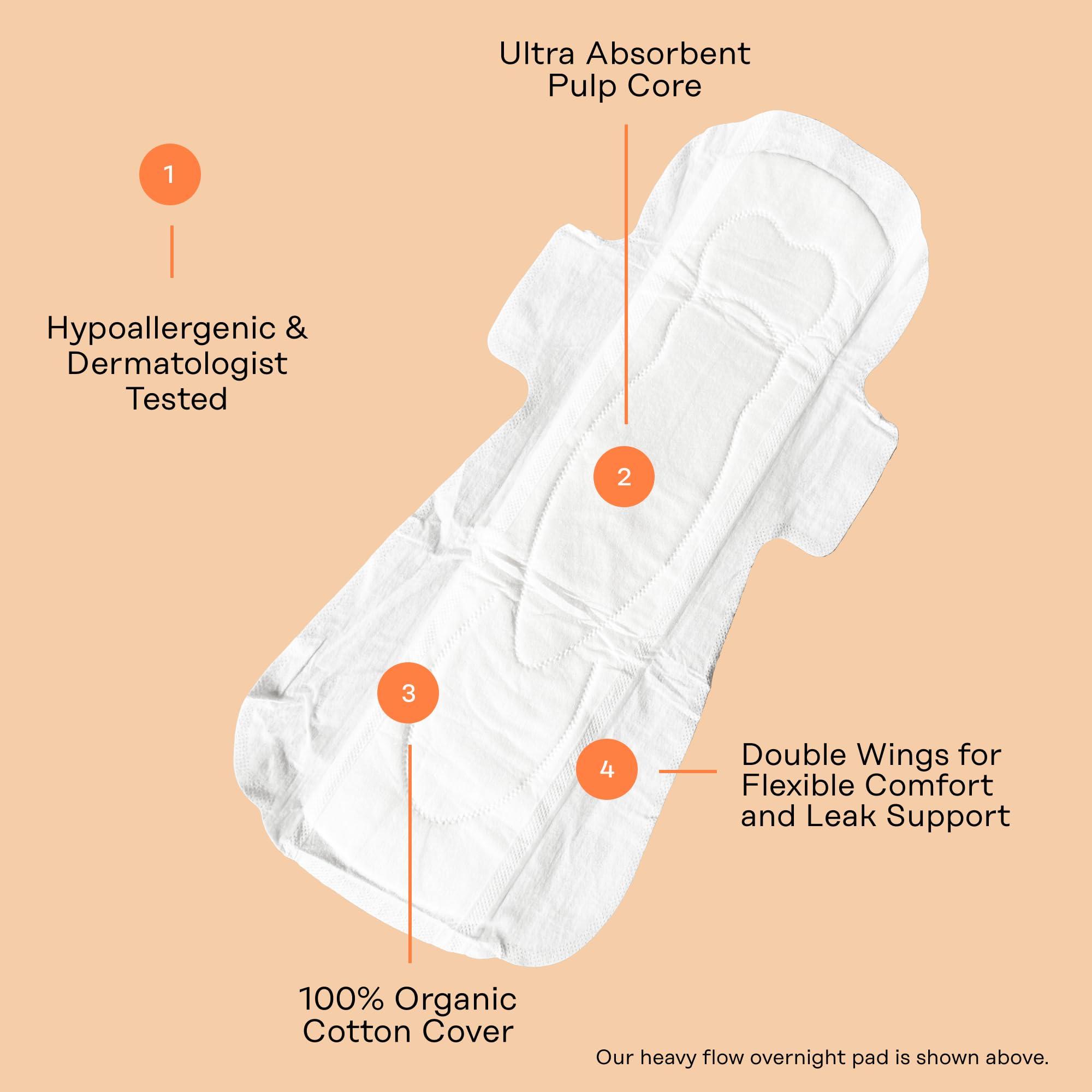 The Honey Pot Company The Honey Pot Company - 64ct - Herbal Sanitary Pads for Women - Heavy Flow Overnight w/Wings - Infused w/Essential Oils for Cooling Effect & Organic Cotton Cover - Feminine Care - FSA & HSA