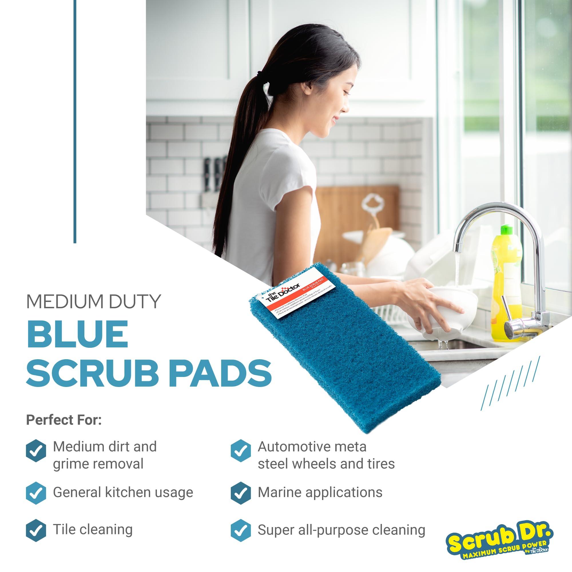 The Tile Doctor Scrub Doctor Scrub Pads - Commercial Grade Scrubber Sponge, Reusable Eco-Friendly Cleaning Supplies (Blue - Medium Duty, 12 Pack)