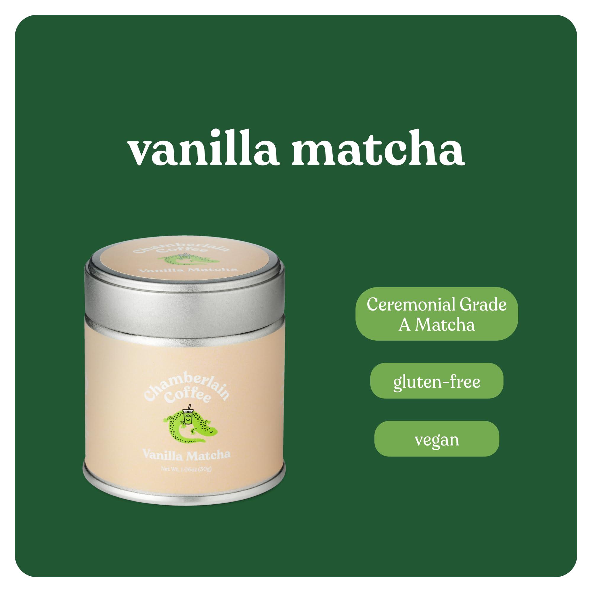 Chamberlain Coffee Chamberlain Coffee Vanilla Matcha Green Tea Powder - Madagascar Vanilla + Ceremonial Grade Matcha - Hot or Iced - Organic, Vegan & Gluten-Free Matcha Powder - 1.06 oz