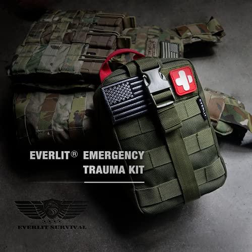 EVERLIT EVERLIT Emergency Trauma Kit, CAT GEN-7 Tourniquet 36" Splint, Military Combat Tactical IFAK for First Aid Response, Gun Shots, Severe Bleeding Control (OD Green)