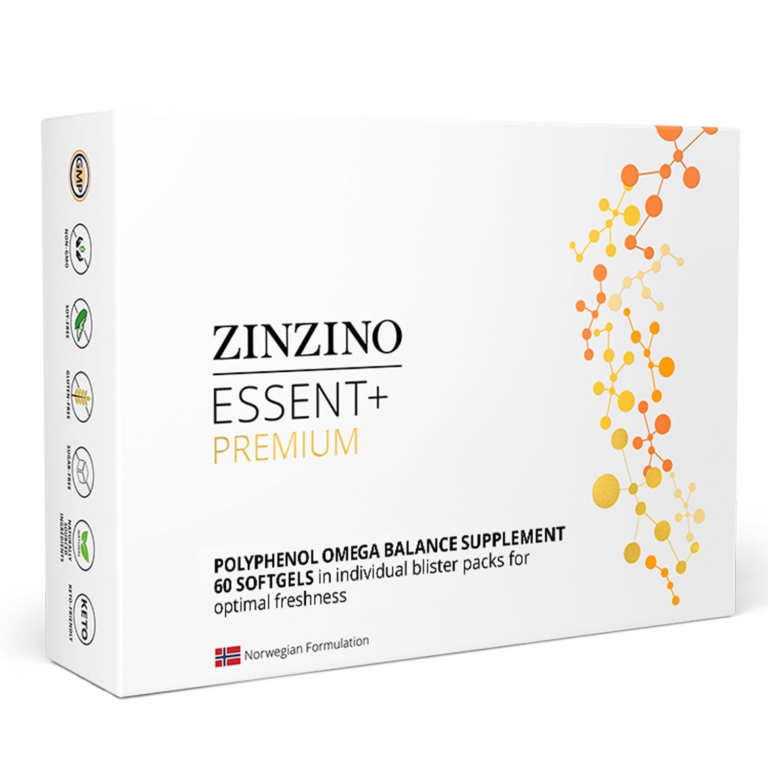 ZINZINO Zinzino - Essent+ Premium, Advanced Polyphenol Omega Balance with Fish Oil, Glycerin, Cold-Pressed Extra Virgin Olive Oil, Vitamin D - 60 Softgels