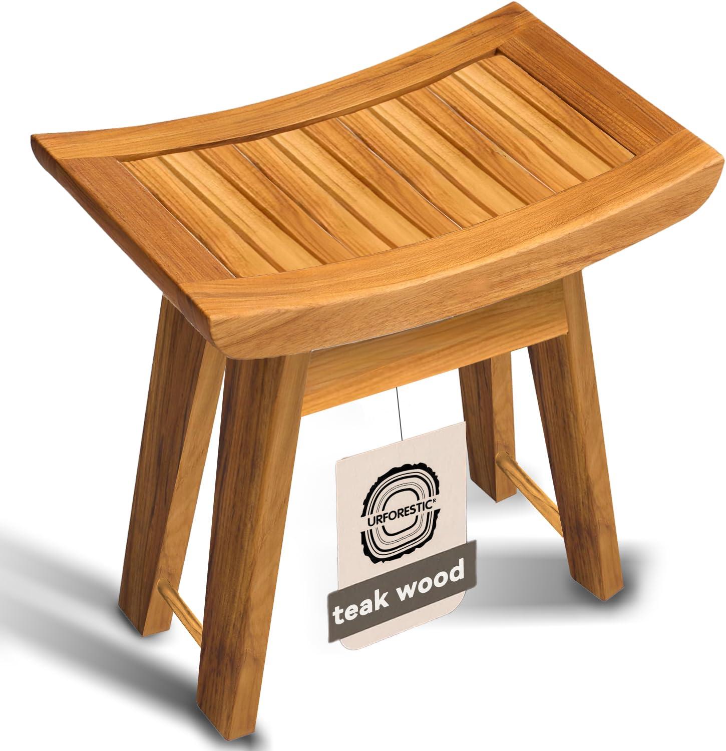 URFORESTIC URFORESTIC Teak Shower Bench Teak Shower Stool Curved Seat