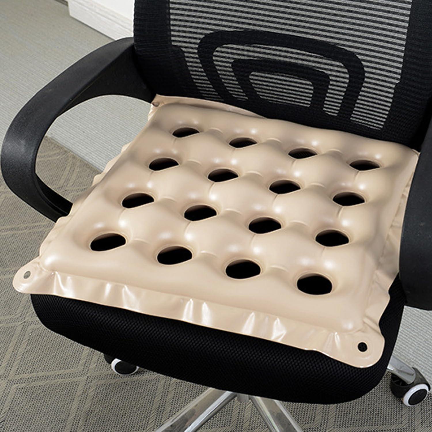 BIGINIWA Waffle Cushion 2 Pack - Inflatable Air Cushion with Pump - Pressure Sore Relief - Cream and Blue 17x17 Inch