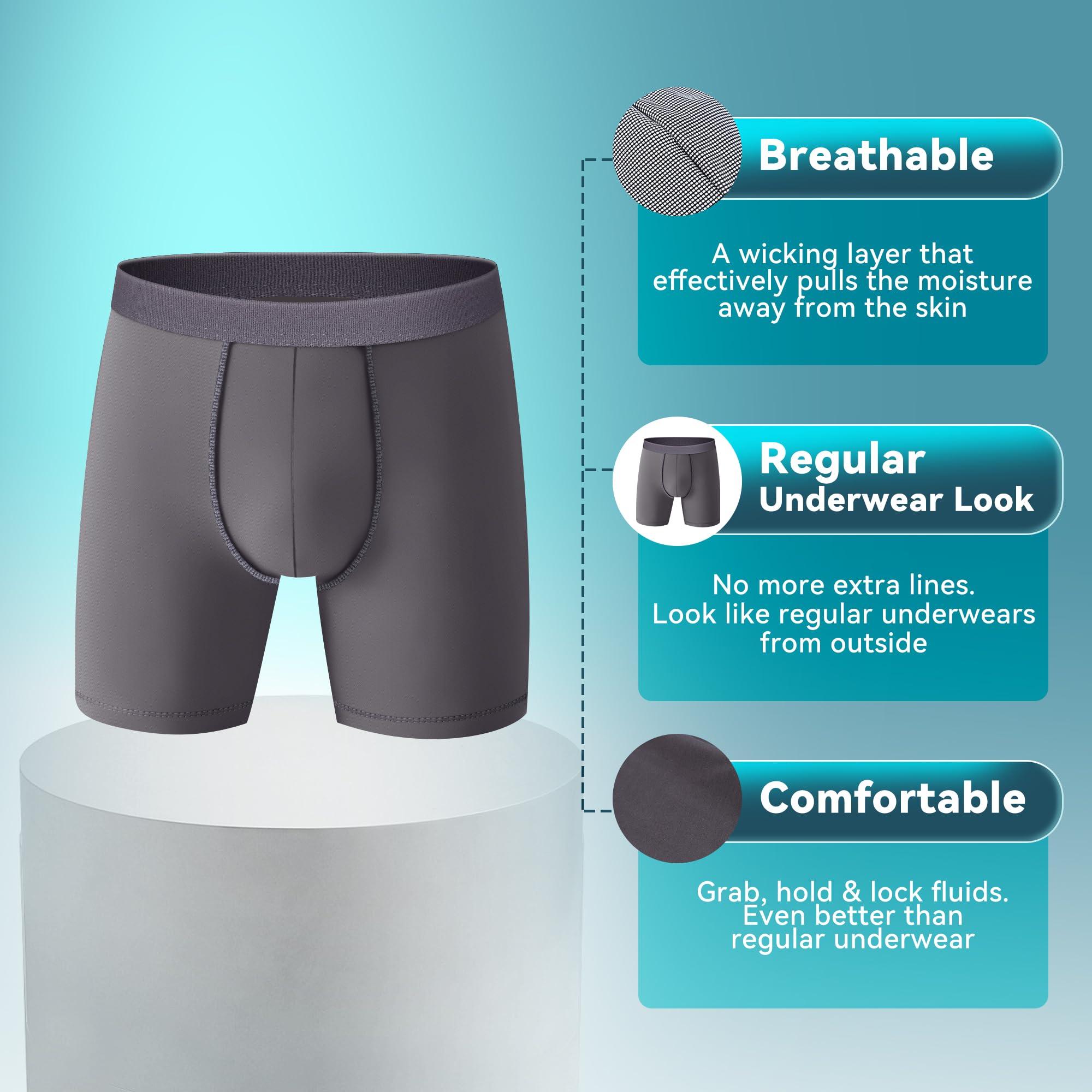 iLiveX iLiveX Mens Incontinence Boxer Briefs 3PCS Leakproof Urinary Incontinence Underwear for Men (Grey, L)