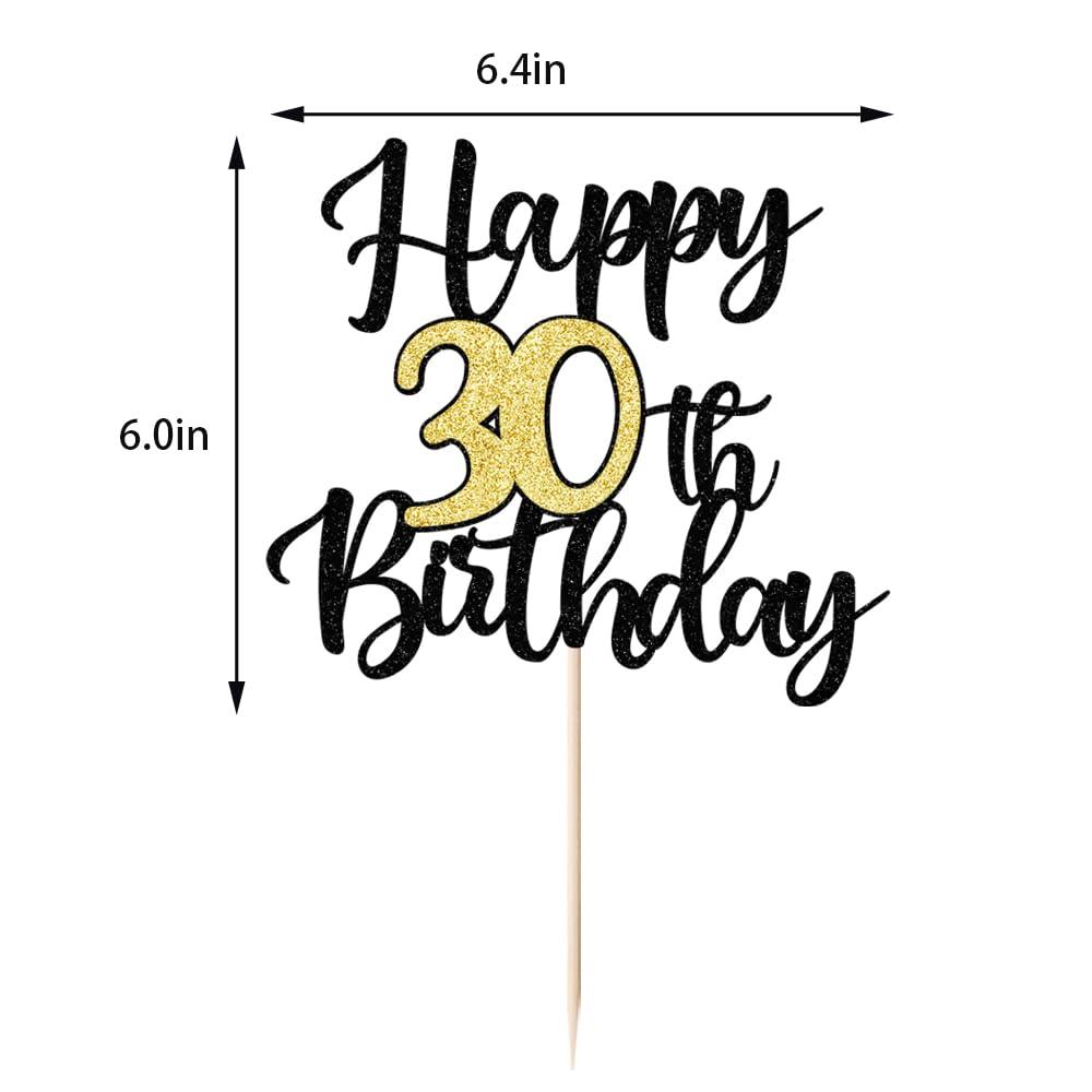 Auteby Auteby Happy 30th Birthday Cake Topper Black Gold Glitter Happy Birthday Cake Topper Cake Pick 30 Fabulous Cake Decoration for Happy 30th Birthday Theme Party Decorations Supplies (Black Gold, 30)