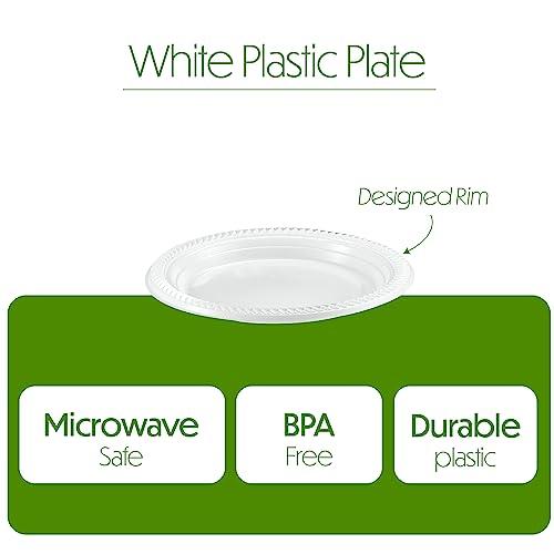 PLASTICPRO PLASTICPRO 400 PCS White Plastic Round Plastic 7 Inch Plates Premium Quality Light Weight Disposable Plastic Dishes Dinner Plates for Parties Weddings