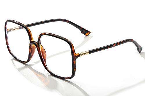 BIGGY BIGGY Oversized Square Blue Light Blocking Glasses - Ultralight Anti Eyestrain | Reduce Eye Strain Nerd Glasses, Reading book/TV/Computer/Gaming Frames for Women Men, Anti UV (rectangle leopard)