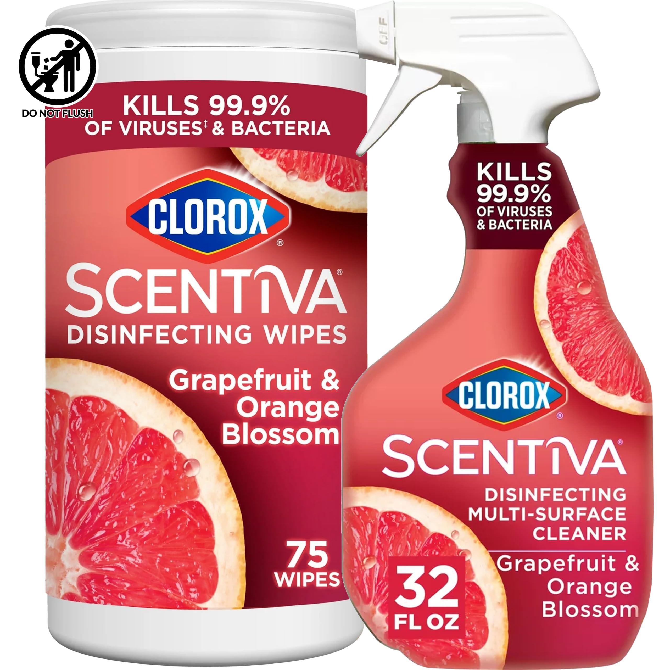 Scentiva Scentiva Clorox Disinfecting Multi-Surface Cleaner Spray 32 Ounce & Disinfecting Wipes-75 Count, Tahitian Grapefruit Splash Scent Bundle