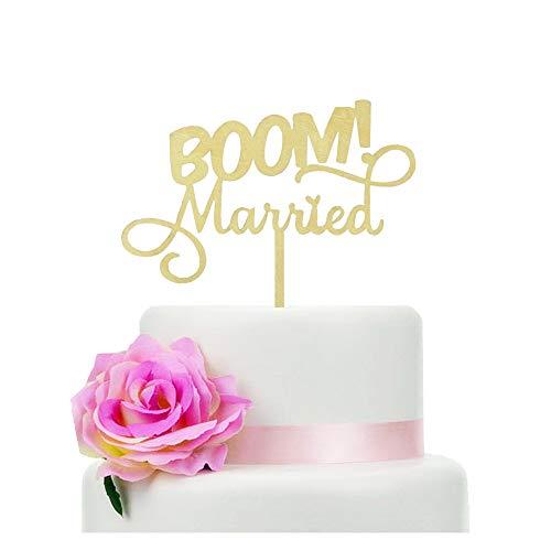LXR BOOM! Married Wedding Cake Topper, Wooden Funny Cake Topper, Quirky Nerdy Cake Topper, Wooden Married Cake Topper