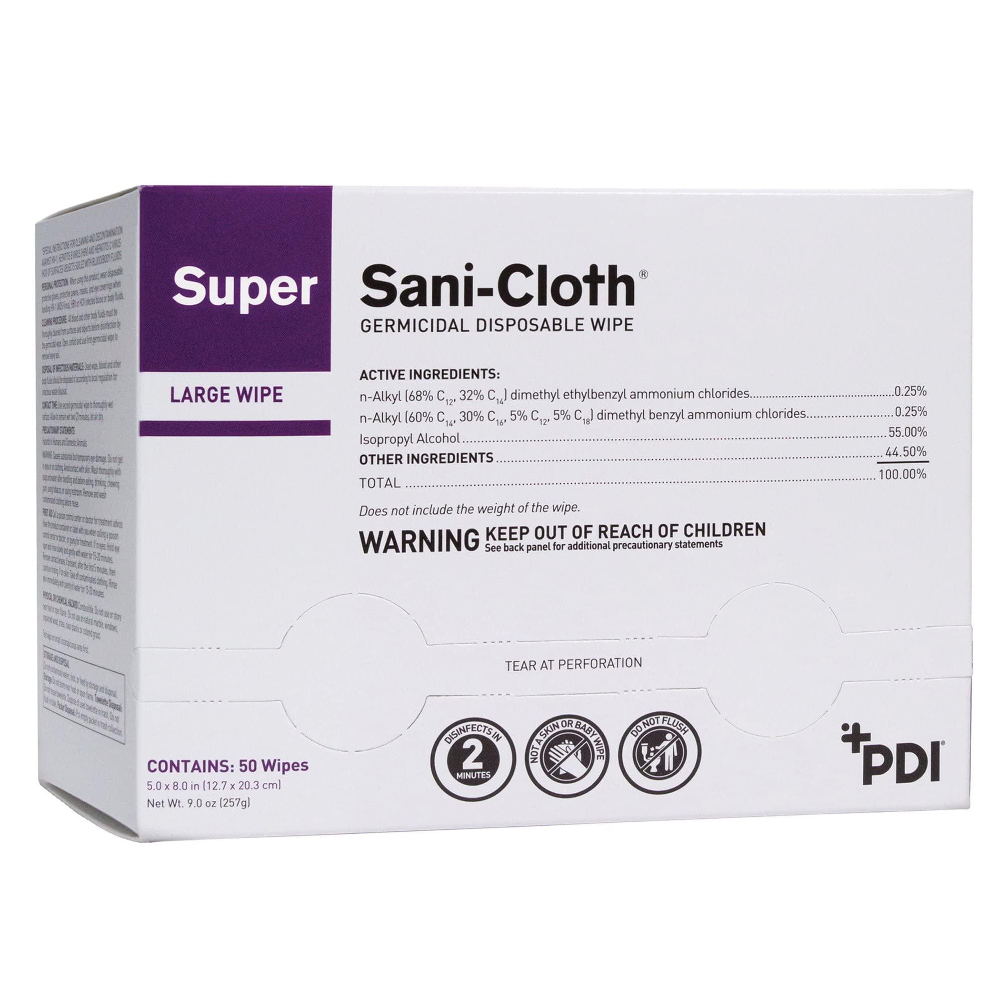 SANI CLOTH Germicidal Disposable Cloth Wipes, Large Wipes, 5\"x8\", 50 Individually Wrapped
