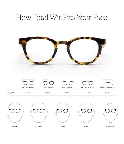 eyebobs eyebobs Total Wit | Premium Reading Glasses for Men and Women | Round Frame for Average Faces | Blue Tortoise, 0.00