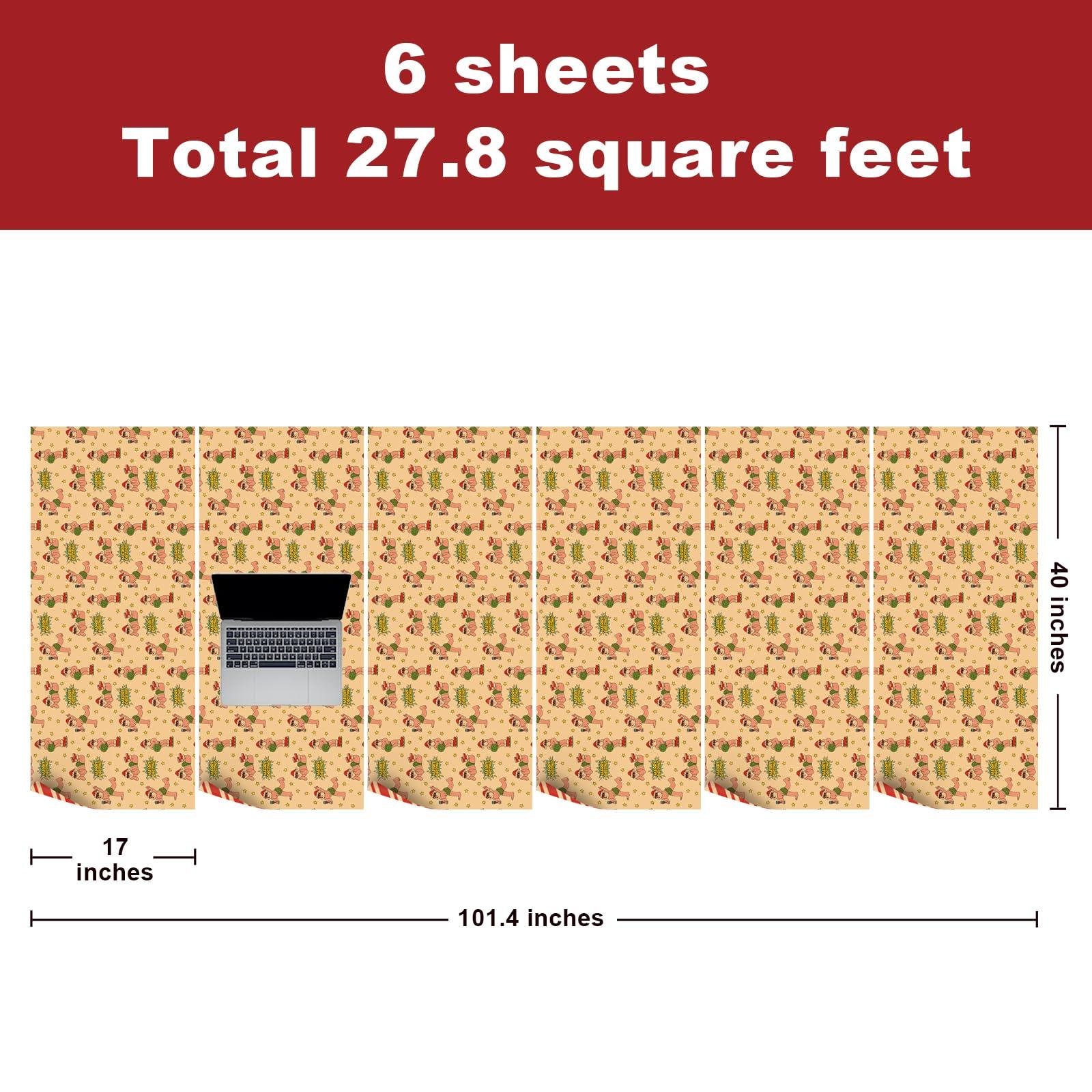 EWES EWES Kraft Christmas Wrapping Paper Brown Set Funny Rolls vintage Santa Claus For Kids Cute Cartoon Thick Gift Wrap Sheets Unique Retro Heavy Duty Reversible Fun Total 28.5sq.ft