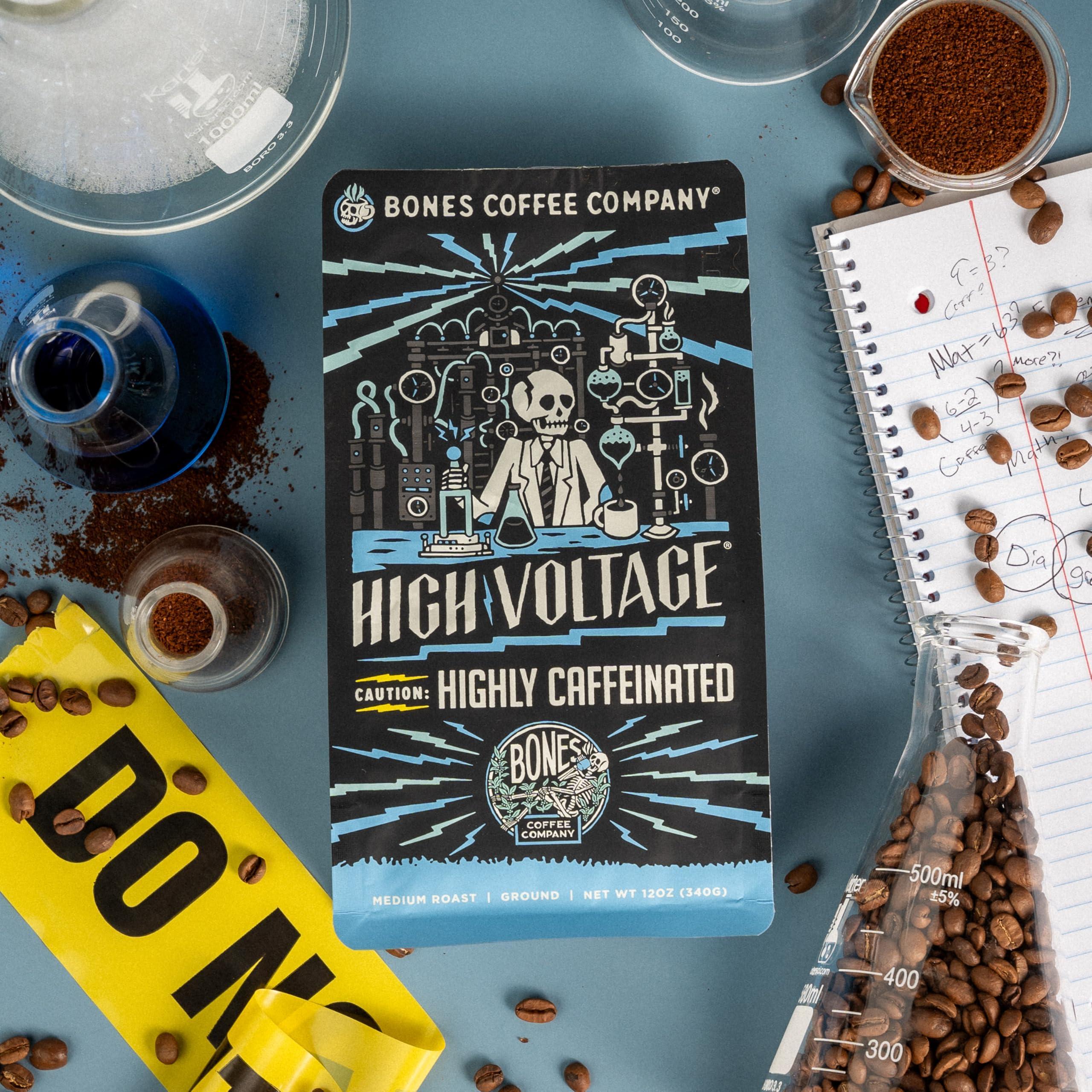 Bones Coffee Company Bones Coffee Company High Voltage Flavored Coffee Beans, Whole Bean Coffee Medium Roast Low Acid, Highly Caffeinated (12 oz)