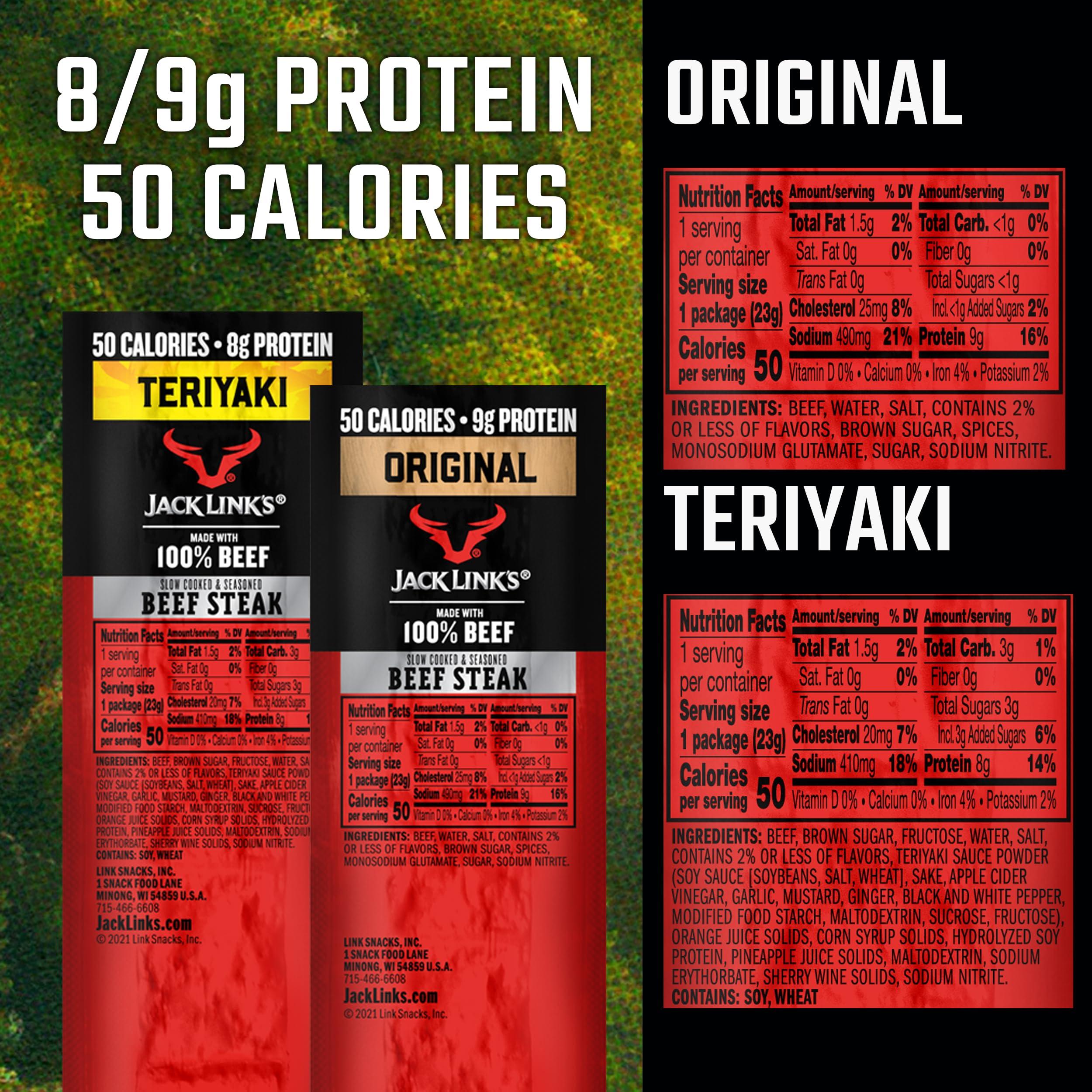 Jack Link\'s Jack Link\'s Premium Cuts Beef Steak, Original and Teriyaki Protein Snack, Meat Snack, Good Source of Protein, Made with 100% Beef, Individually Wrapped Bulk Snack Pack 0.8 Oz. (12 Count)