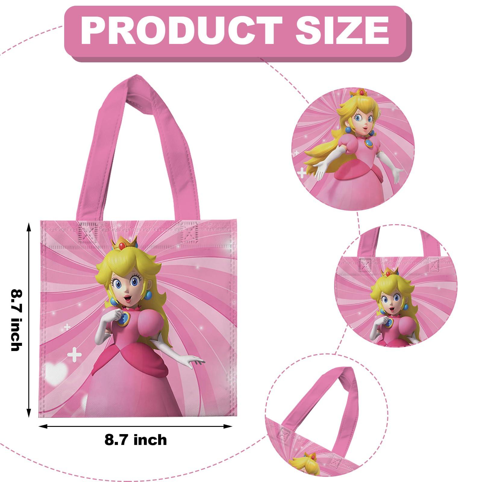 YOPENMOUNE 20 Pcs Mario Princess Peach Favor Bags, Treat Candy Goodie Gift Non-woven Bags Reusable for Super Bros Princess Peach Birthday Party Supplies Baby Shower Princess Peach Theme Party Decorations