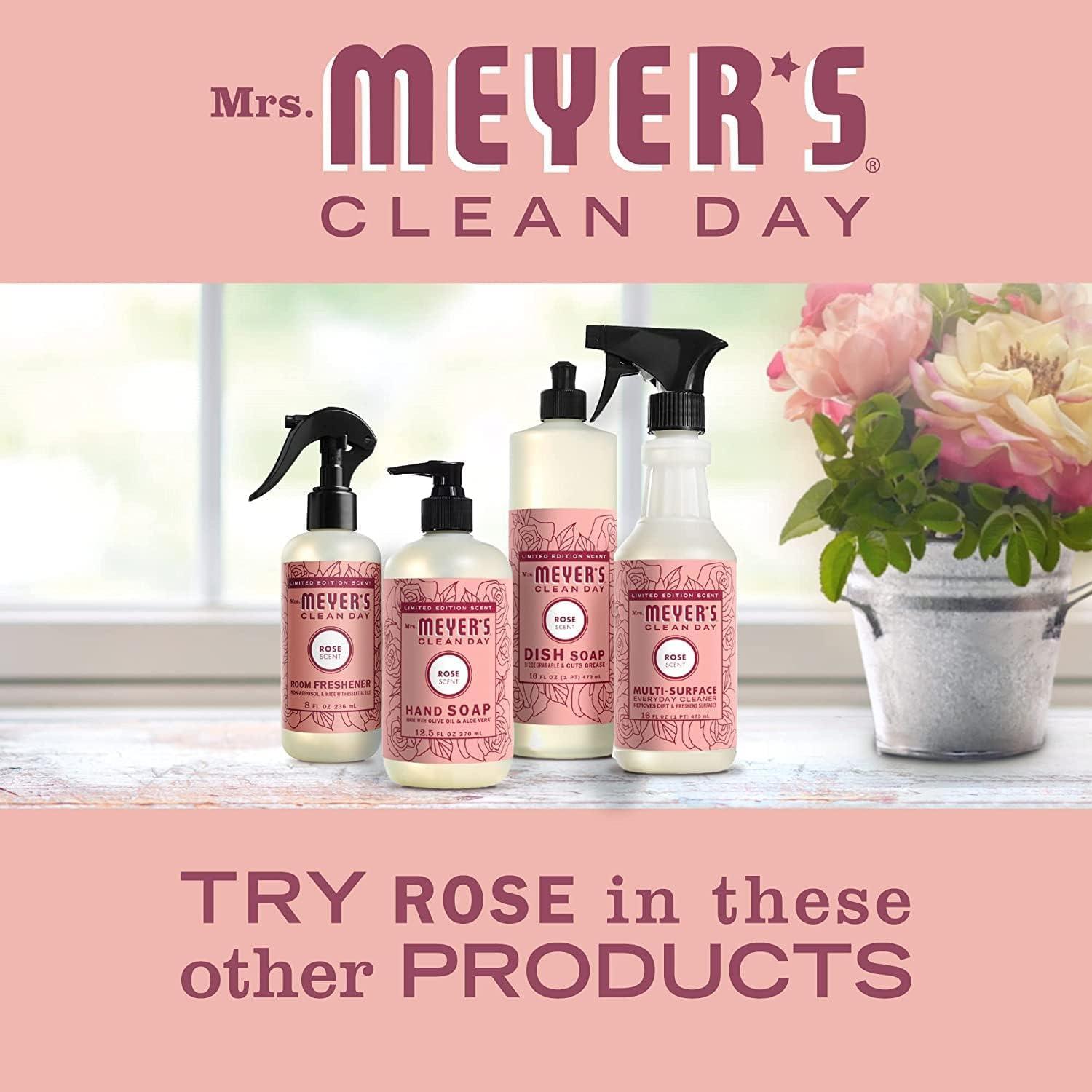 MRS. MEYER\'S CLEAN DAY Variety, 1 Mrs. Meyer\'s Room Freshener, 8 OZ, 1 Mrs. Meyer\'s Liquid Dish Soap, 16 OZ, 1 Liquid Hand Soap,12.5 OZ, 1 Multi-Surface Cleaner 16 OZ, 1 CT (Rose)