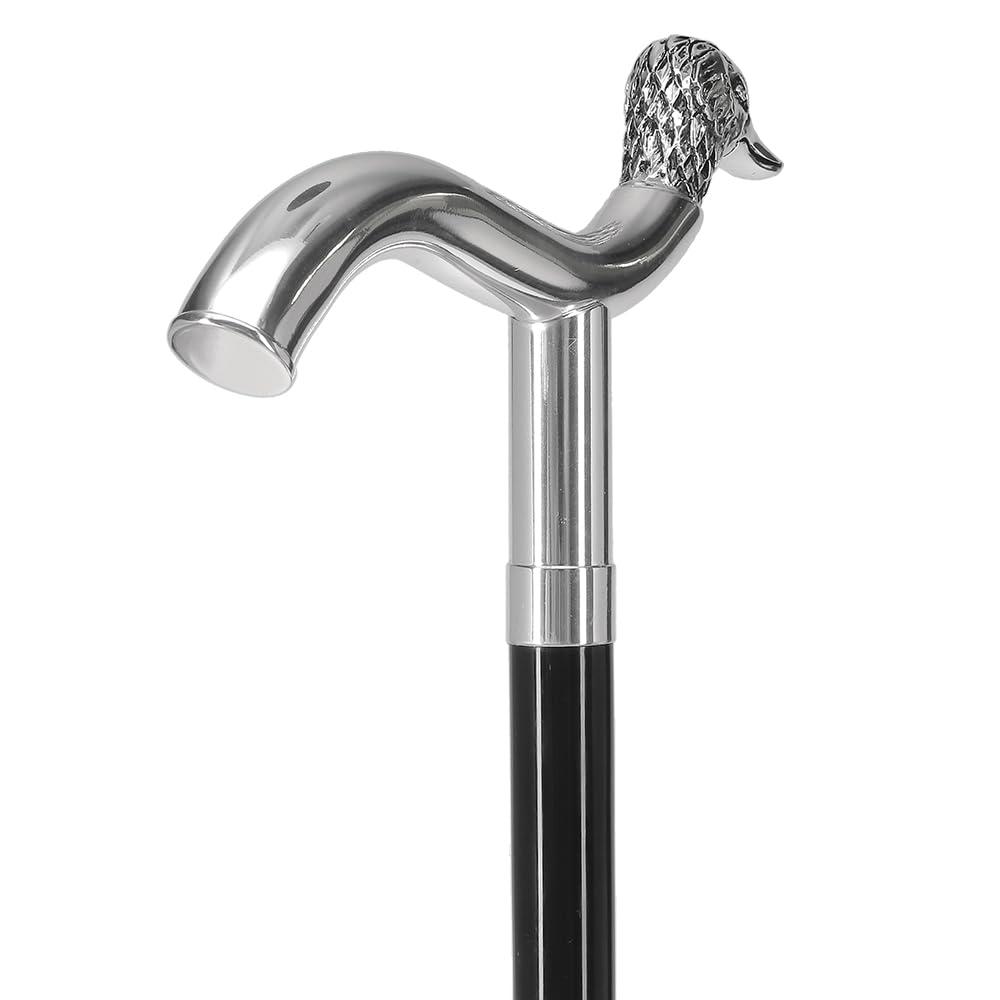 Royal RC Canes Sterling Silver Duck Head Fritz Handle Walking Cane with Black Beechwood Shaft and Collar