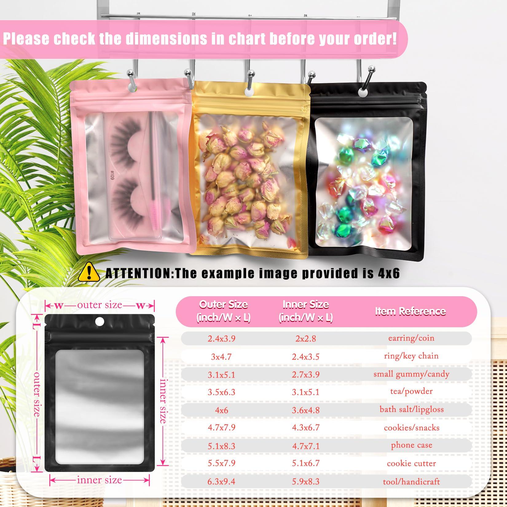 FUNFERY FUNFERY 100 Pack Mylar Resealable Bags Foil Packaging Bags with Clear Window,Zipper Pouch Smell Proof Bags for Food Storage,Cookies,Sample,Small Business(Black,3.5x6.3inch)