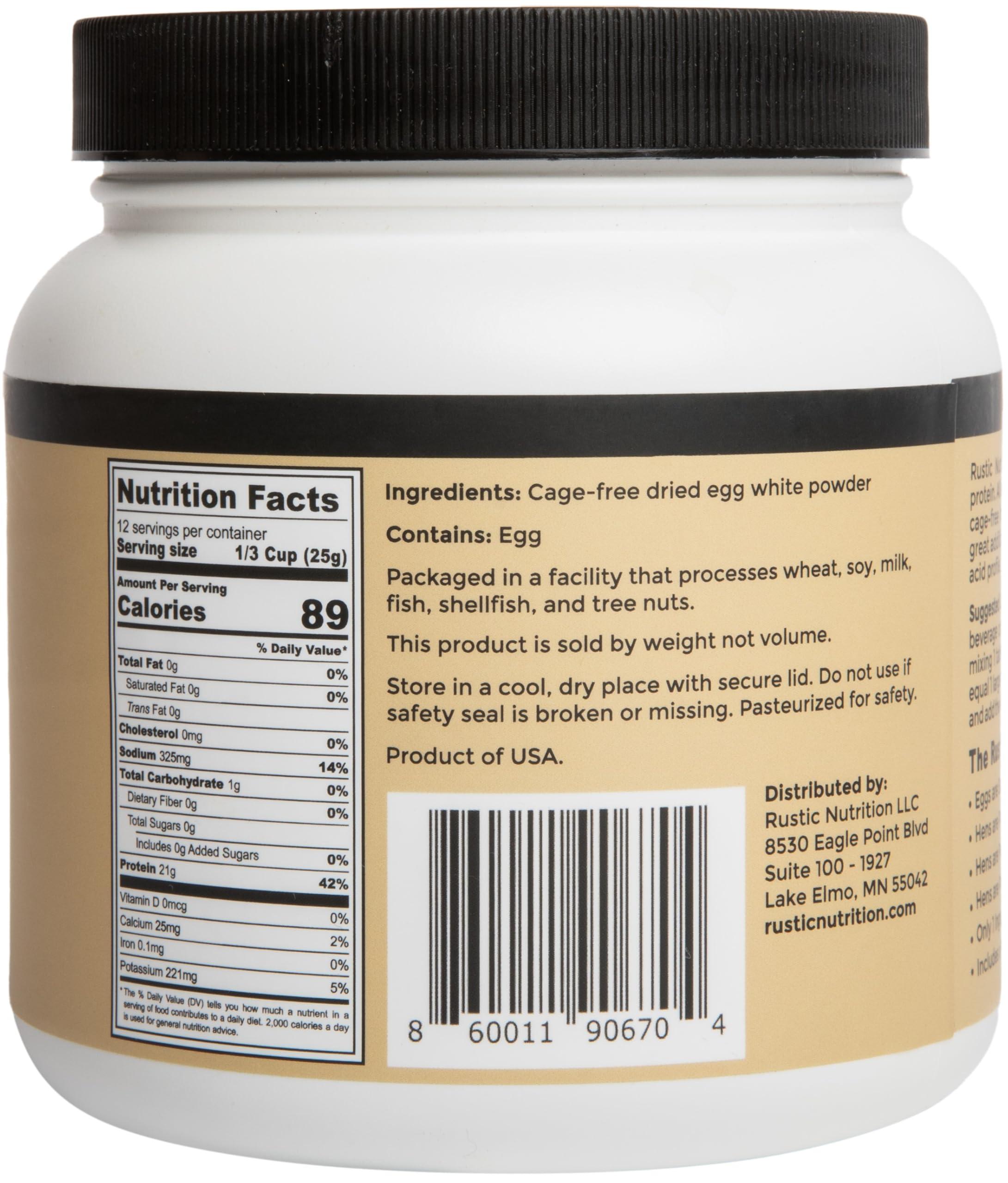 Rustic Nutrition Rustic Nutrition, Cage-Free Egg White Protein Powder, Made in USA from Humanely-Raised Cage-Free Eggs, Only 1 Ingredient, Dried Egg Whites (Unflavored, 10.5 Oz)