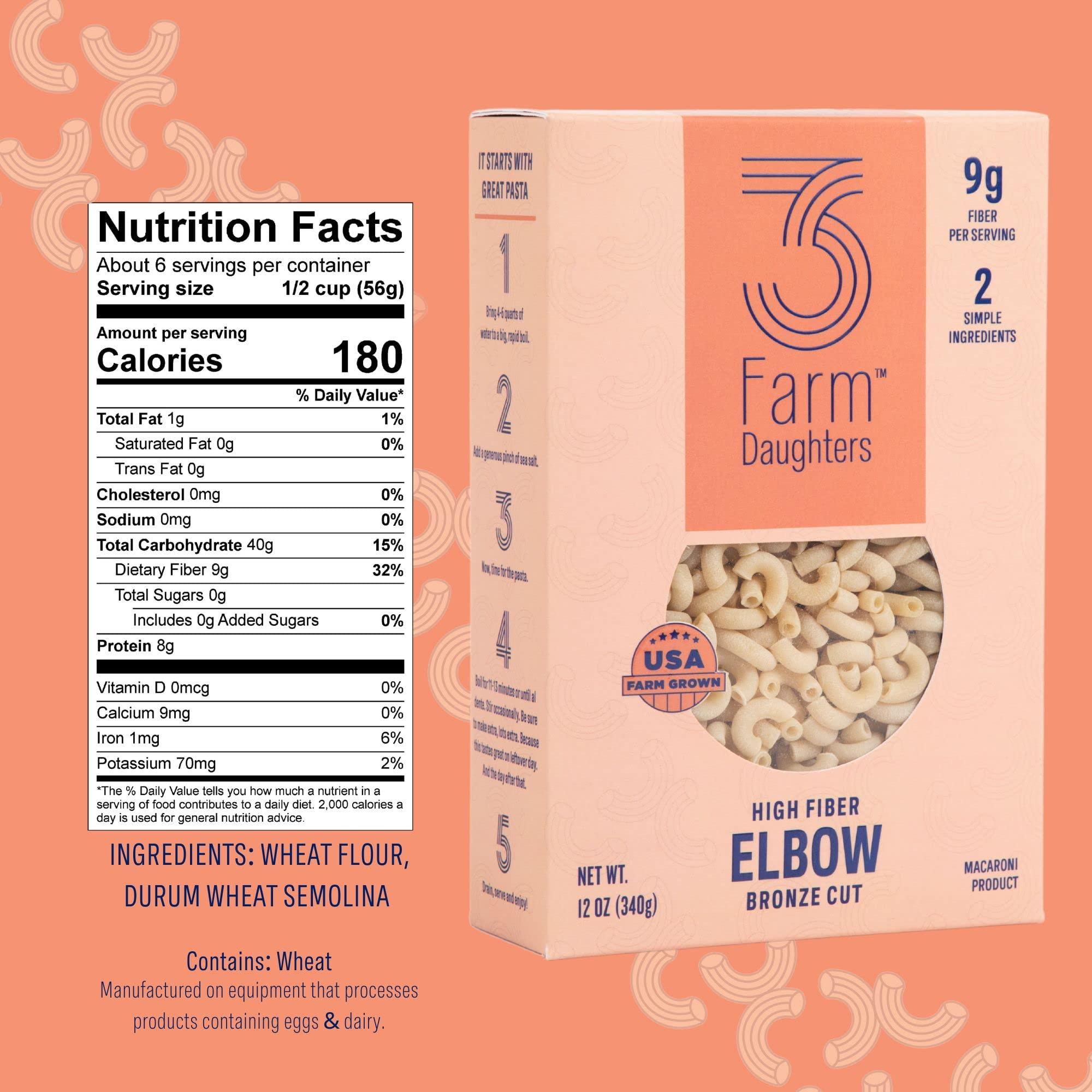 Three Farm Daughters 3 Farm Daughters High Fiber Pasta Variety Pack, Includes Penne, Elbow, Rotini & Cavatappi, Low GI, Non GMO, Low Net Carb, Made in the USA, 12 oz. (4 Pack)