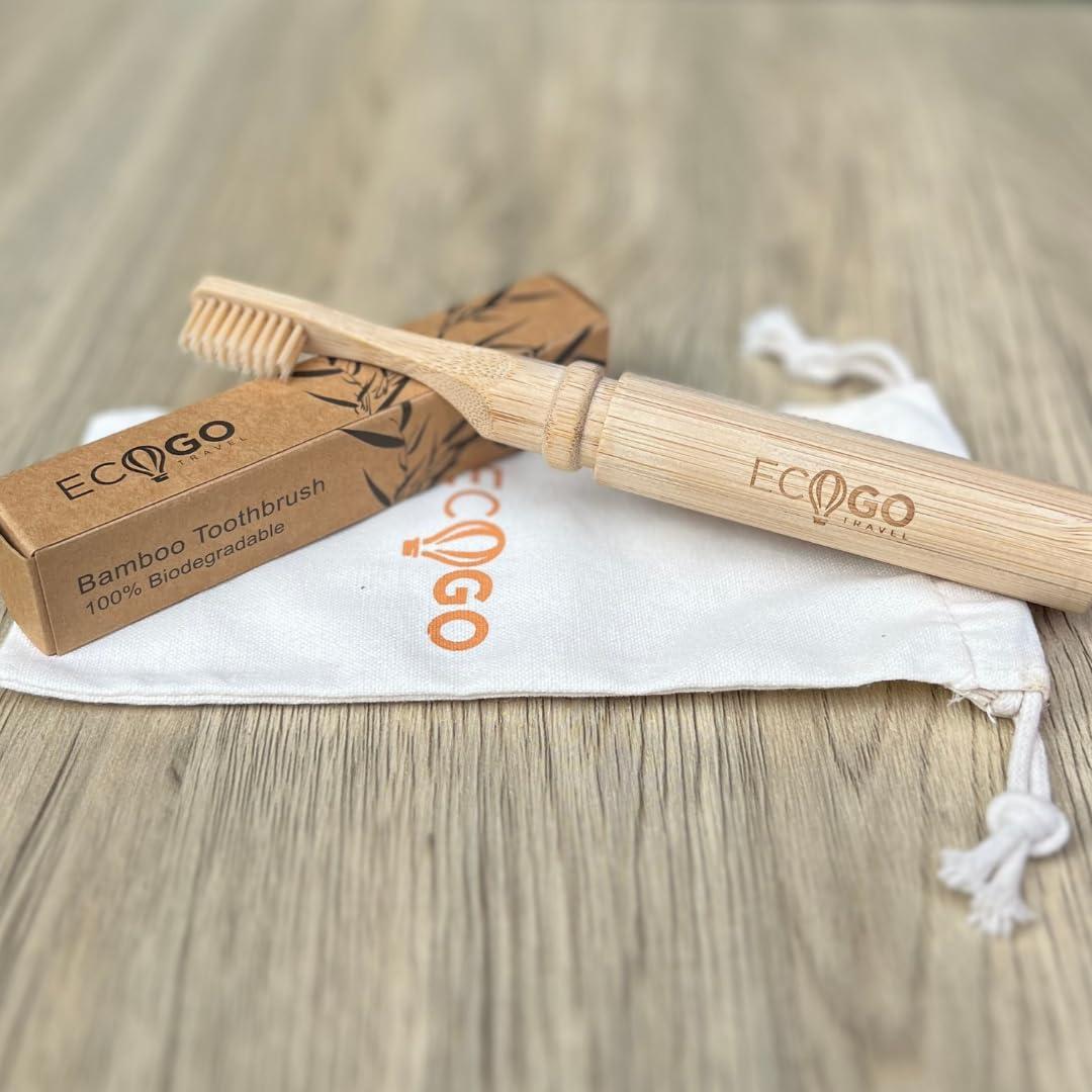 EcoGoTravel EcoGoTravel Foldable Bamboo Toothbrush with BPA-Free Soft Bristles | Eco-Friendly, Travel-Sized, Reusable Compact Case, Biodegradable Recycled Packaging