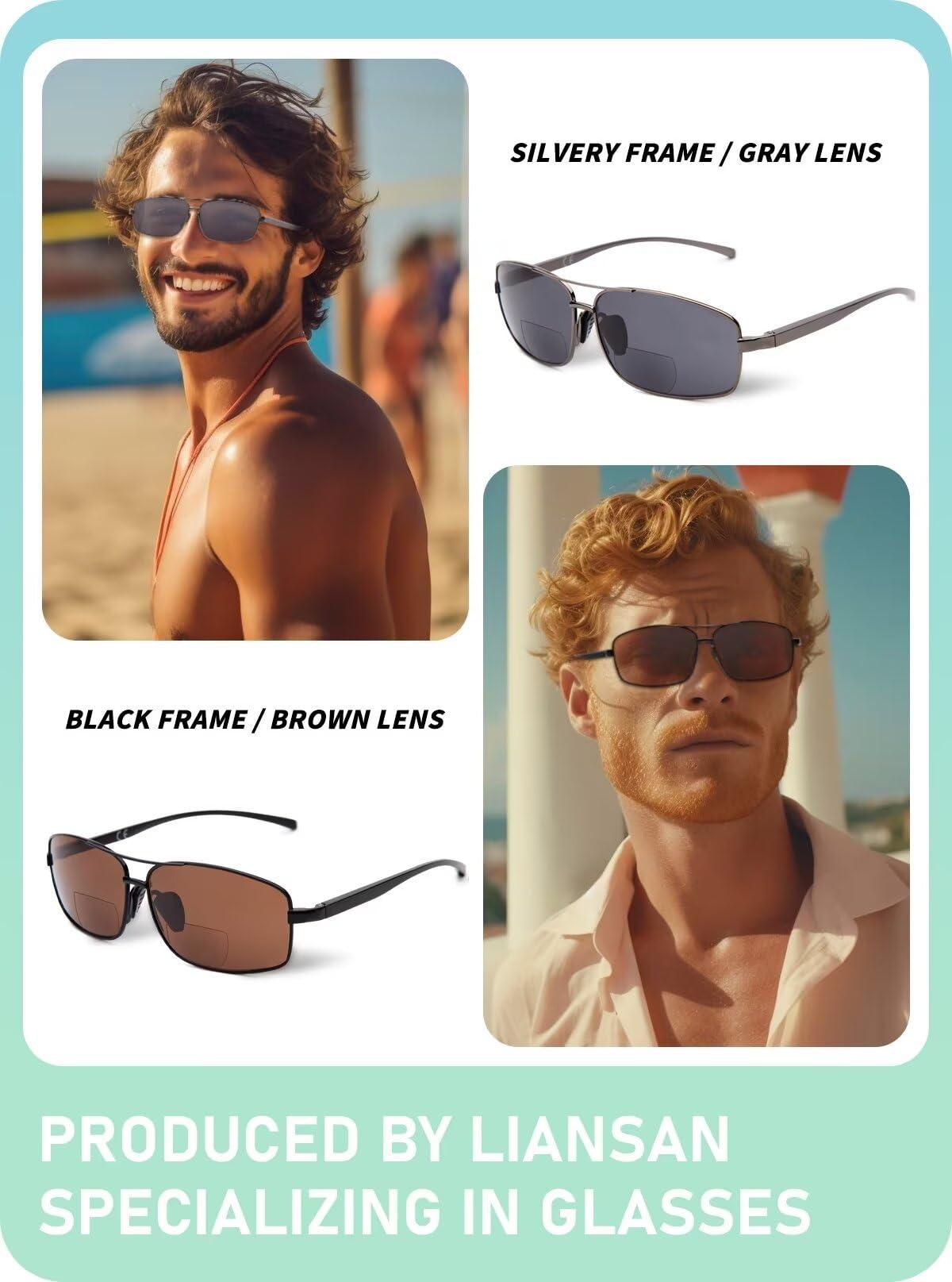 LianSan LianSan 2 Packs Premium Metal Bifocal Sunglasses for Men Women Retro Top Clear Sun Readers with UV Protection(Multicolor,2.25x)