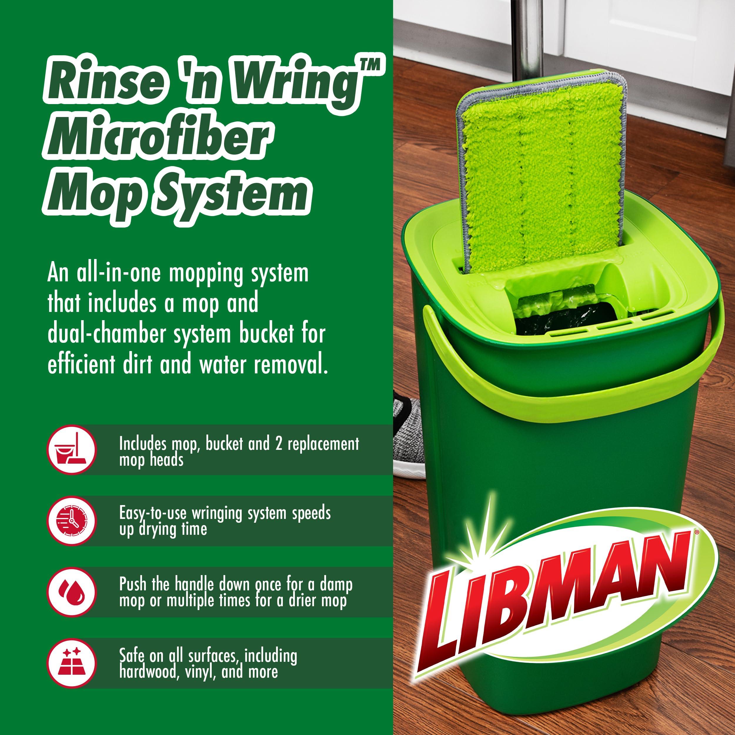 Libman Libman Rinse \'n Wring Mop and Bucket System | Microfiber Floor Mop | Hardwood Floor Cleaner | Wet & Dry Mop | Clean & Dirty Water Chambers | Power Blades | 2 Total Microfiber Pads,Green