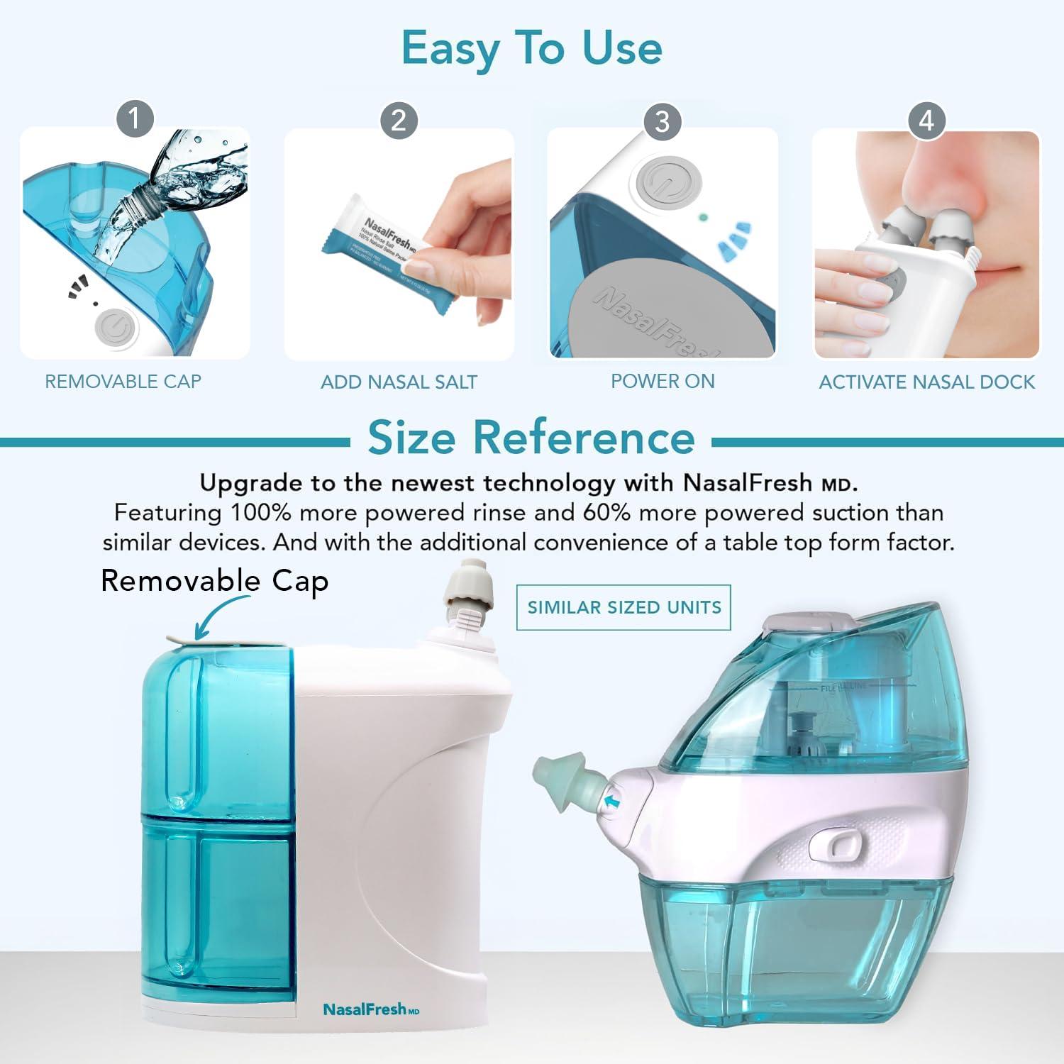 SPA SCIENCES NASALFRESH MD - Dual Powered Nasal Irrigation System Nasal Rinse and Wash - Sinus Decongestant Relief System w/ 30 Saline Packets - Rechargeable - Snoring Remedy