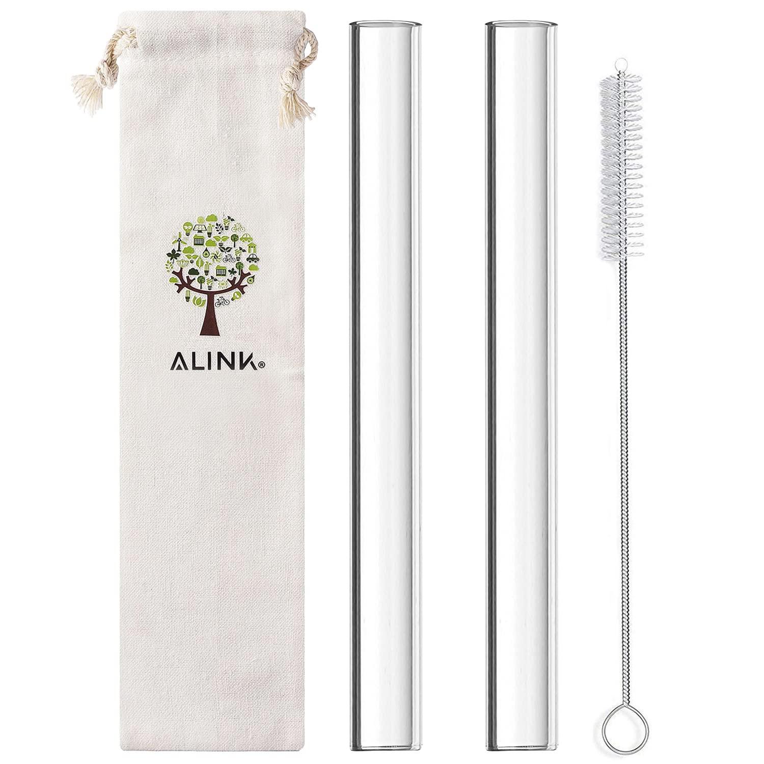ALINK ALINK 2 Glass Boba Straws + 10 Short Glass Straws