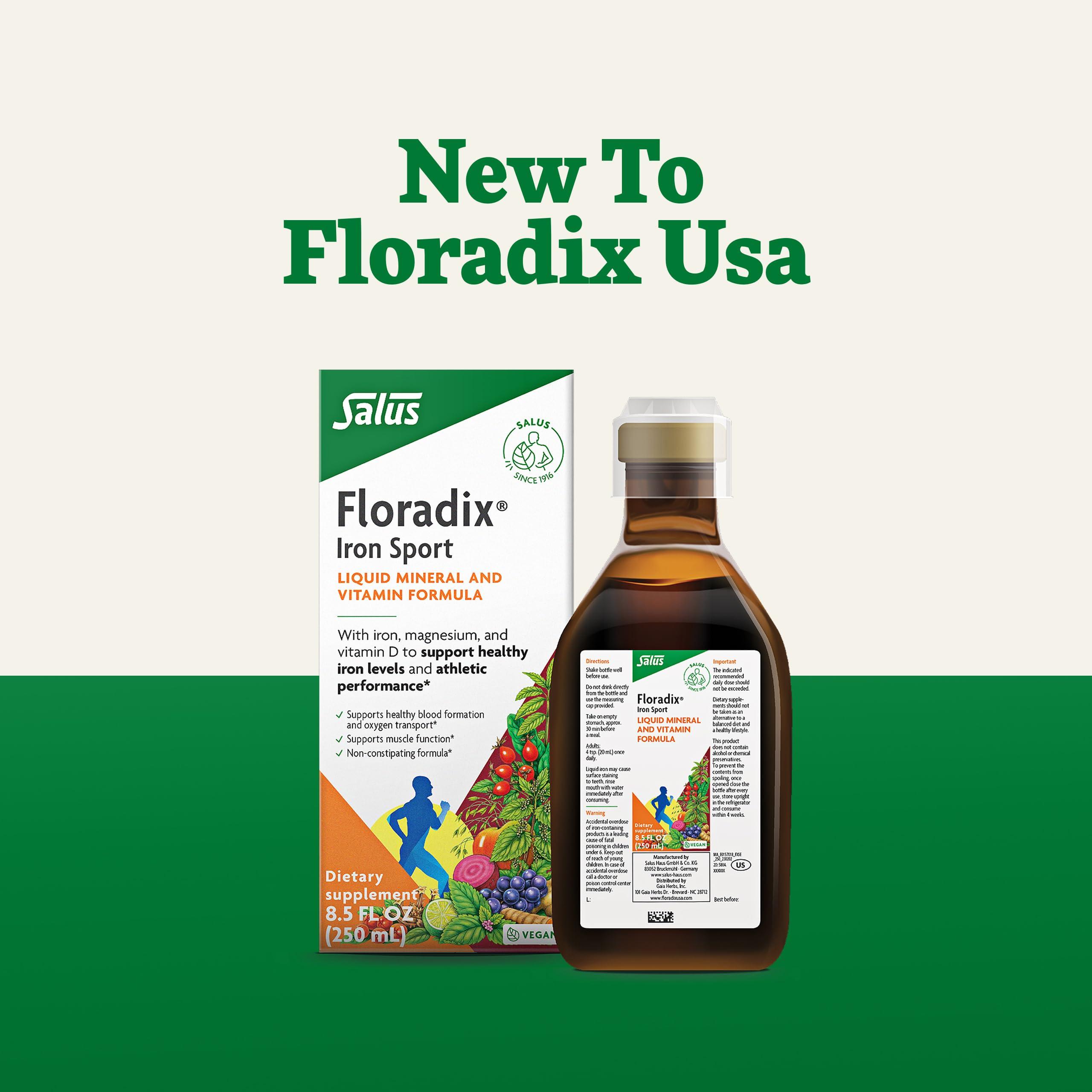 Floradix Floradix Iron Sport Liquid Mineral & Vitamin Formula - Daily Vitamin for Nutritional & Energy Support - Sports Nutrition with Gentle Iron, B Vitamins & More - Vegan & Non-GMO - 8.5 fl oz