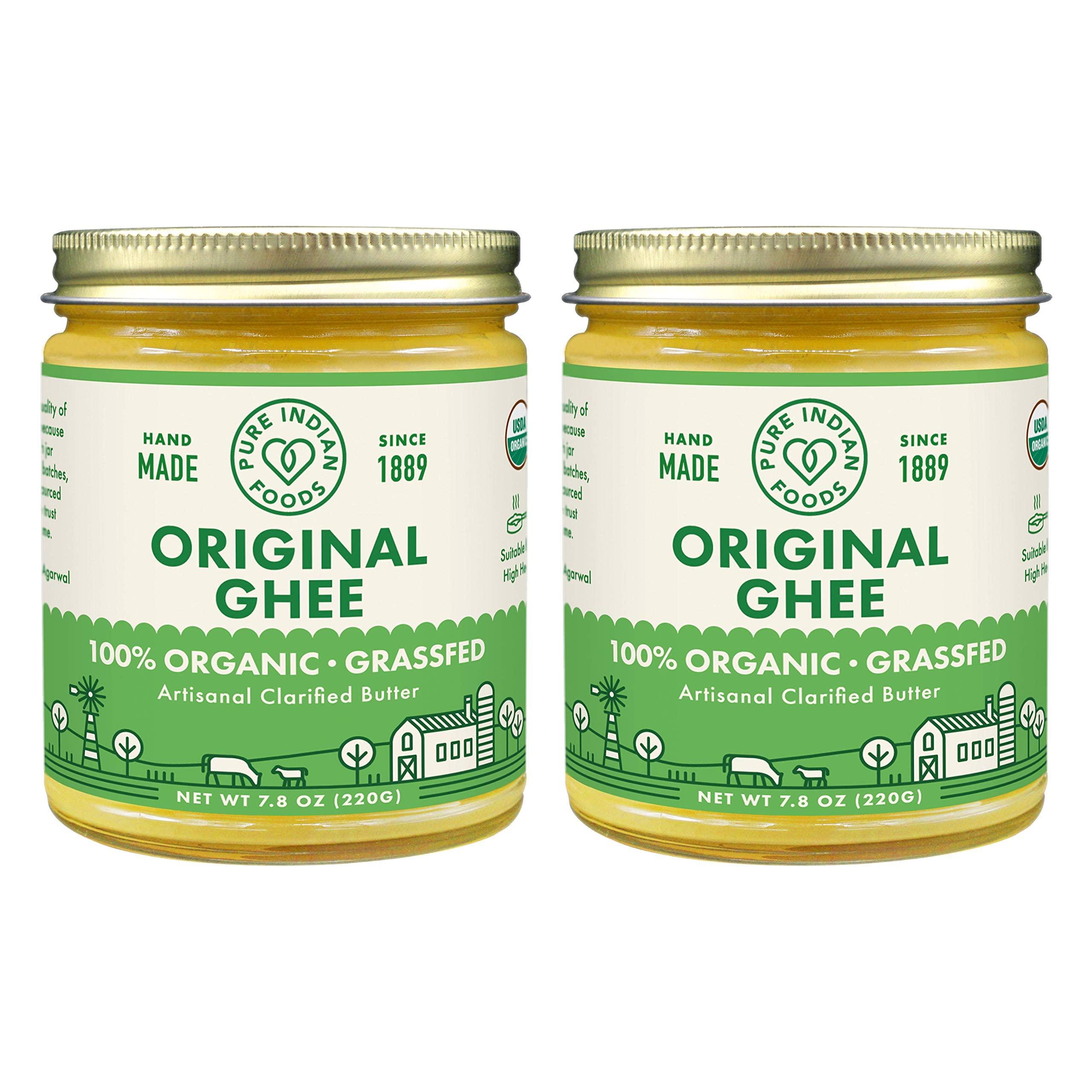 PURE INDIAN FOODS Grassfed Organic Original Ghee - by Pure Indian Foods, 7.8 oz, Pasture Raised, Gluten-Free, Non-GMO, Paleo, Keto-Friendly (Pack of 2)