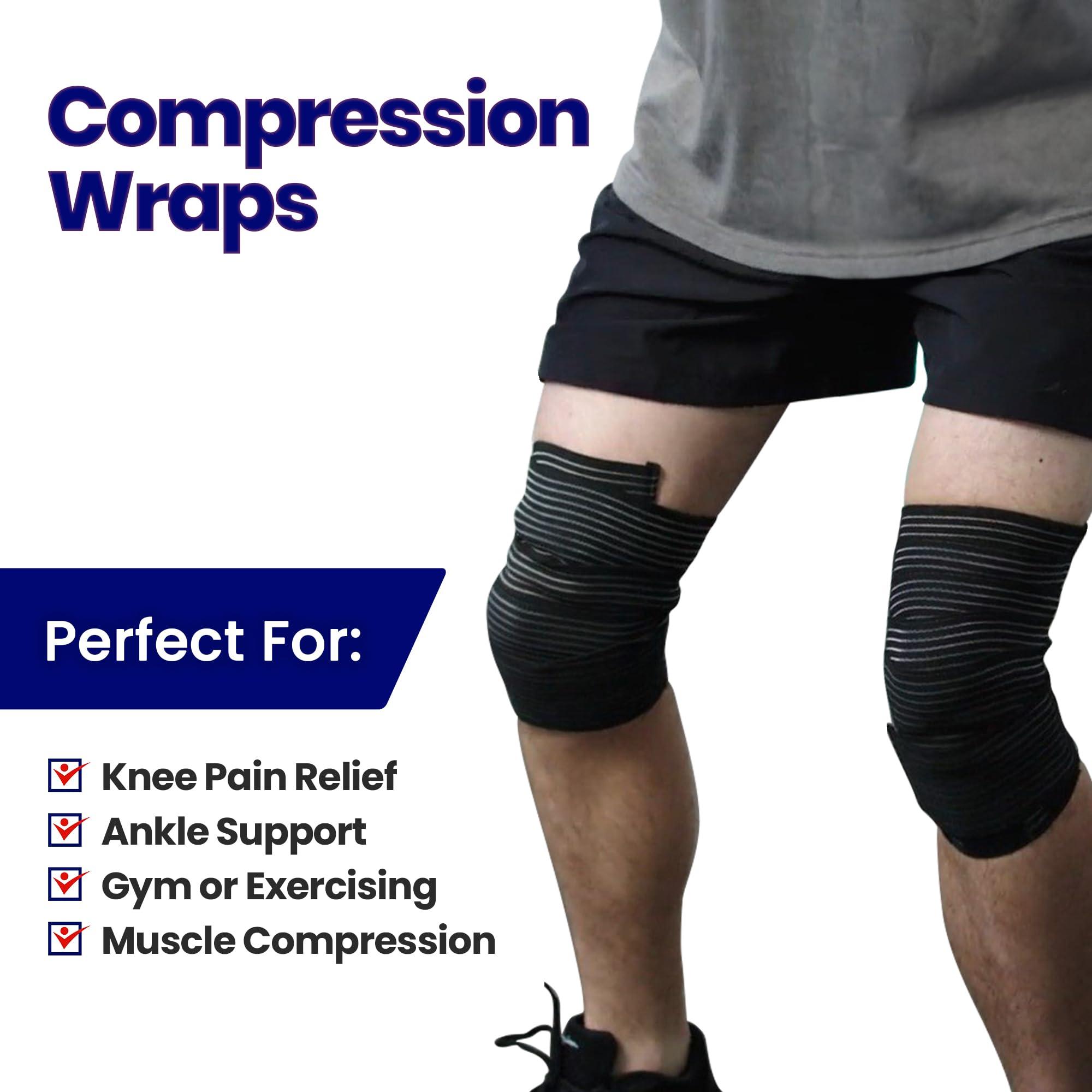 ARMSTRONG AMERIKA Elastic Knee Compression Sleeve Bandage Wraps | Knee Support Straps for Legs, Thighs, Hamstrings Ankle & Elbow Joints Reduce Swelling | Lymphatic Relief & Elastic Bandage For Women & Men (Med 71 Inch)